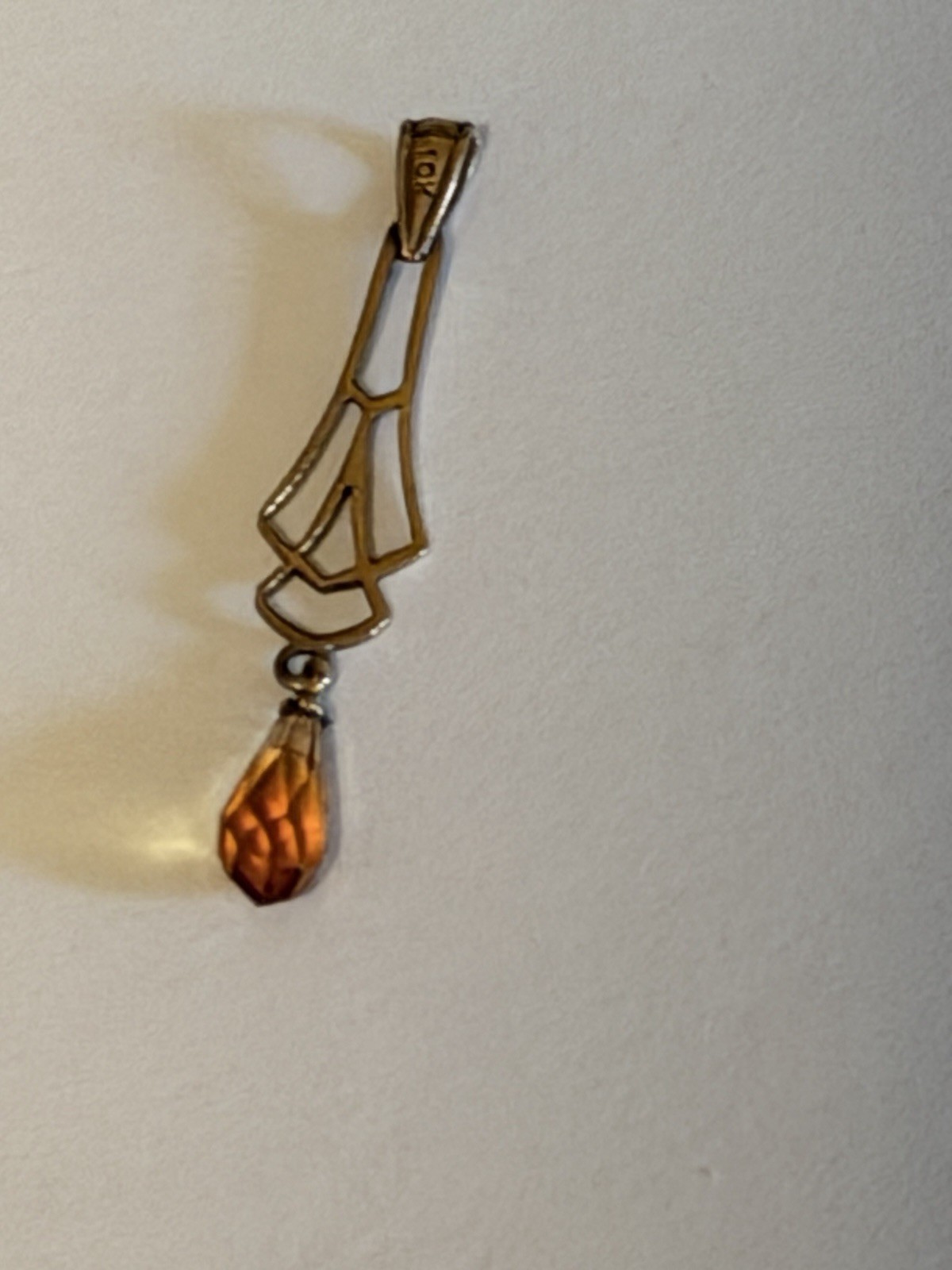 Vintage Circa 1920’s Lavalier, 10 Kt Gold With Citrine Briollete Drop