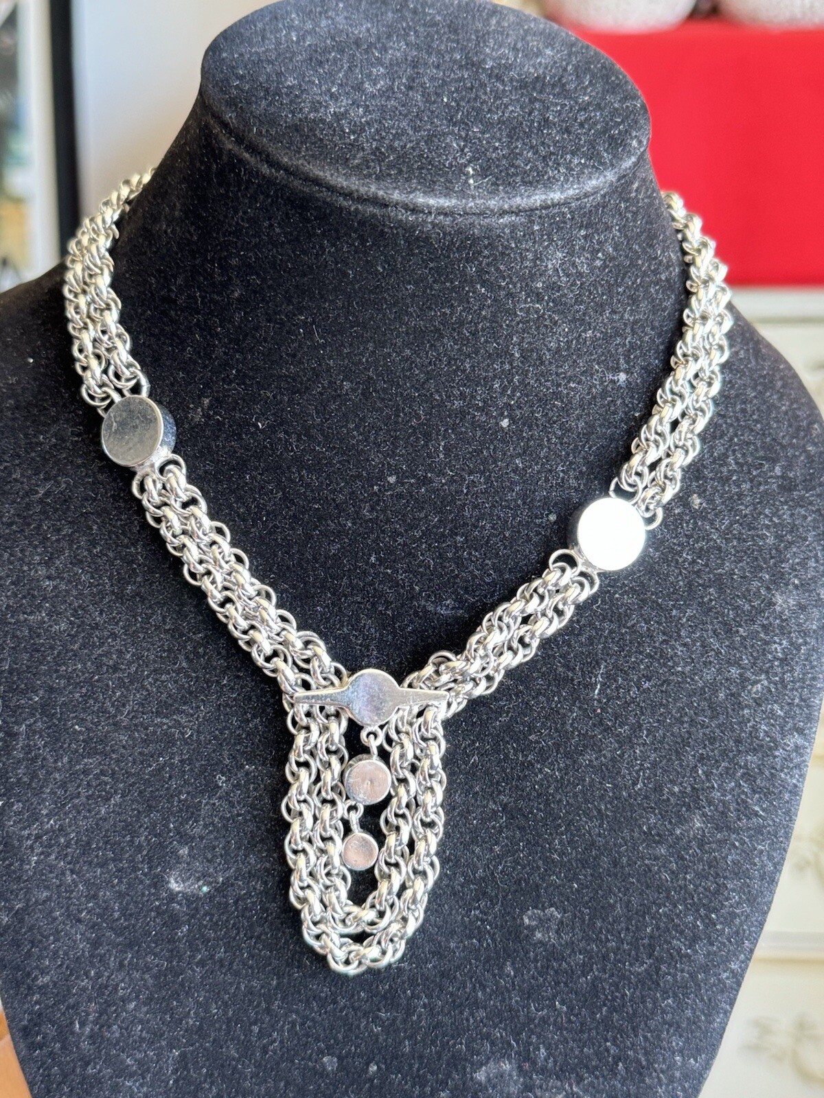 Vintage Silver TONE signed SPERRY double Rolo Chain Link Statement Necklace