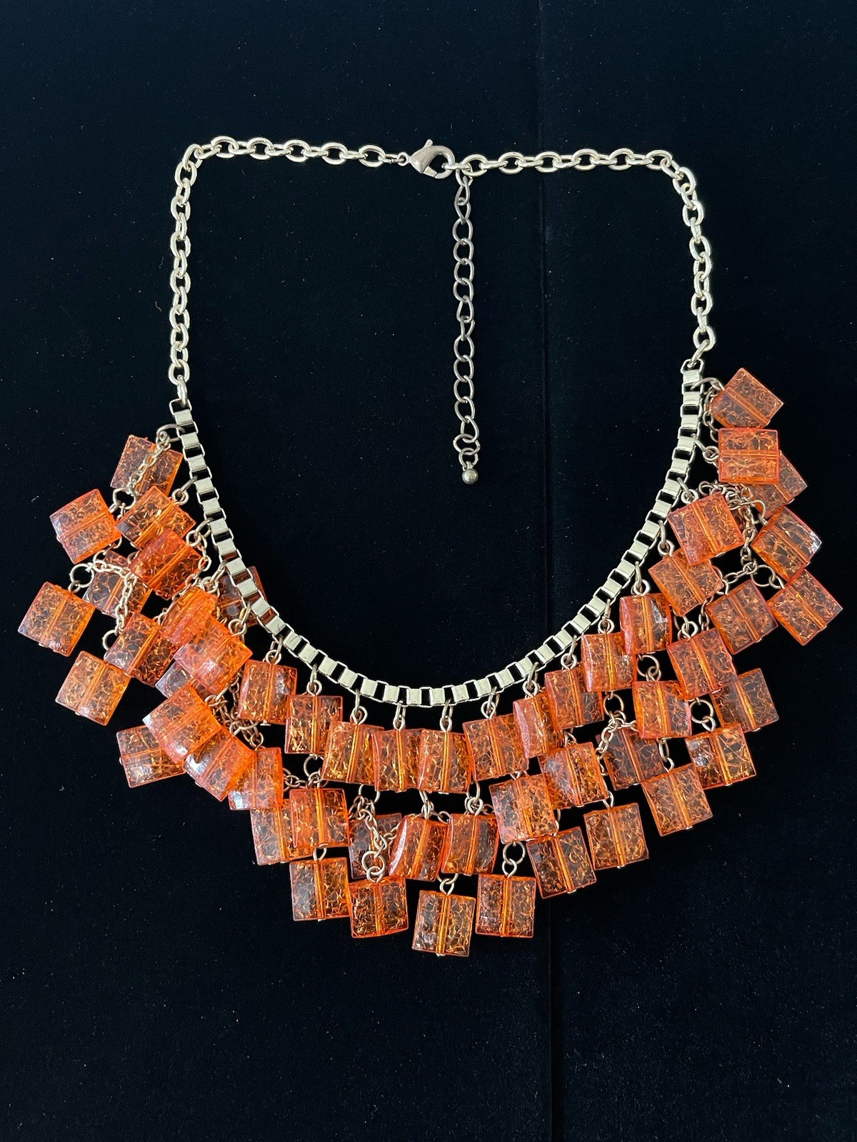 Vintage Orange Beaded Layered Bib Necklace Boho Retro