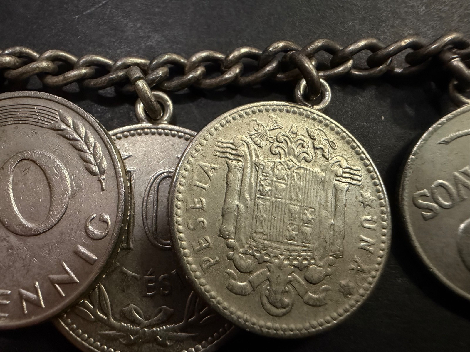 Vintage Foreign Coin Bracelet – 8 Coins – Circa 1950’s – 6″