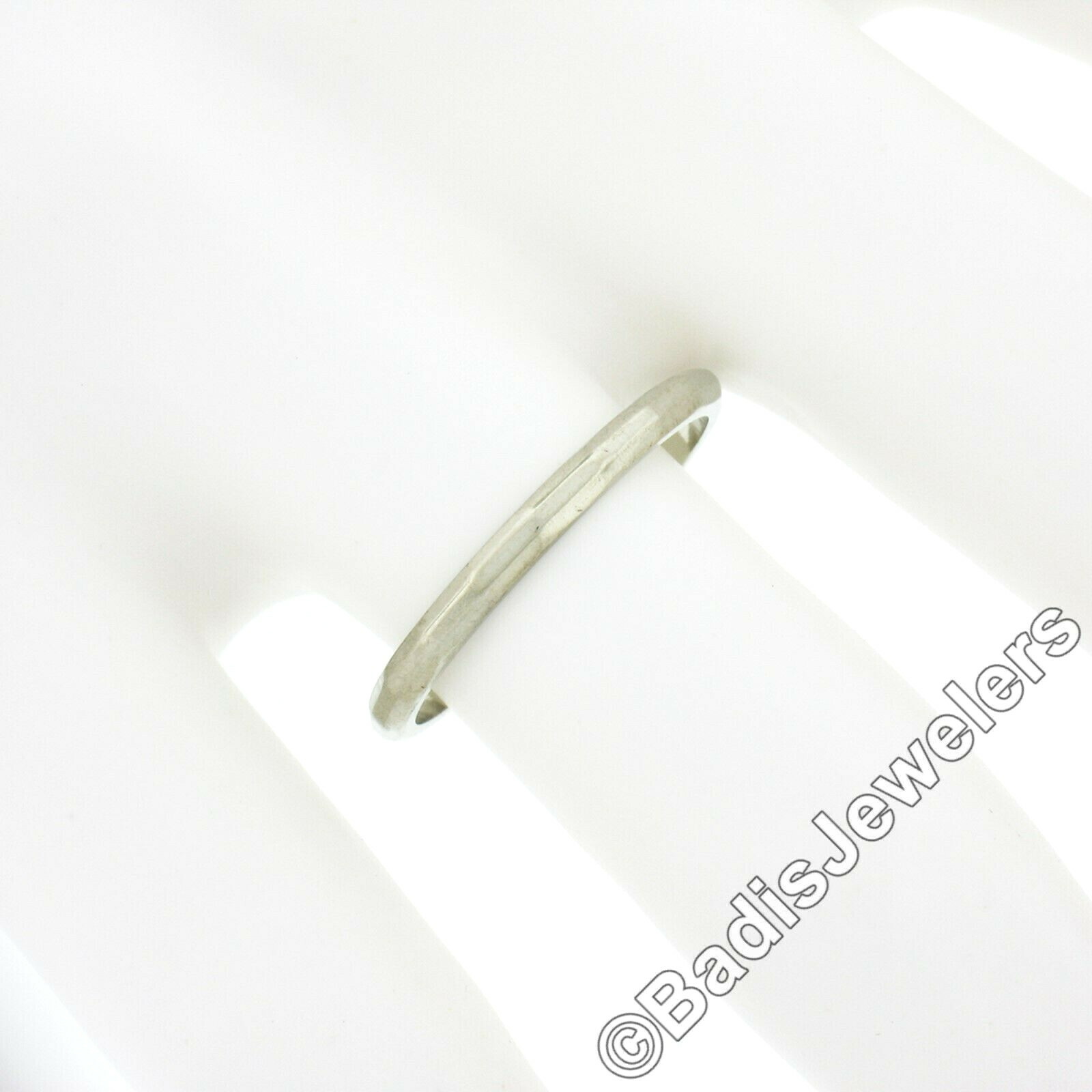 Antique Art Deco 14k White Gold 2mm Polished Faceted Eternity Wedding Band Ring