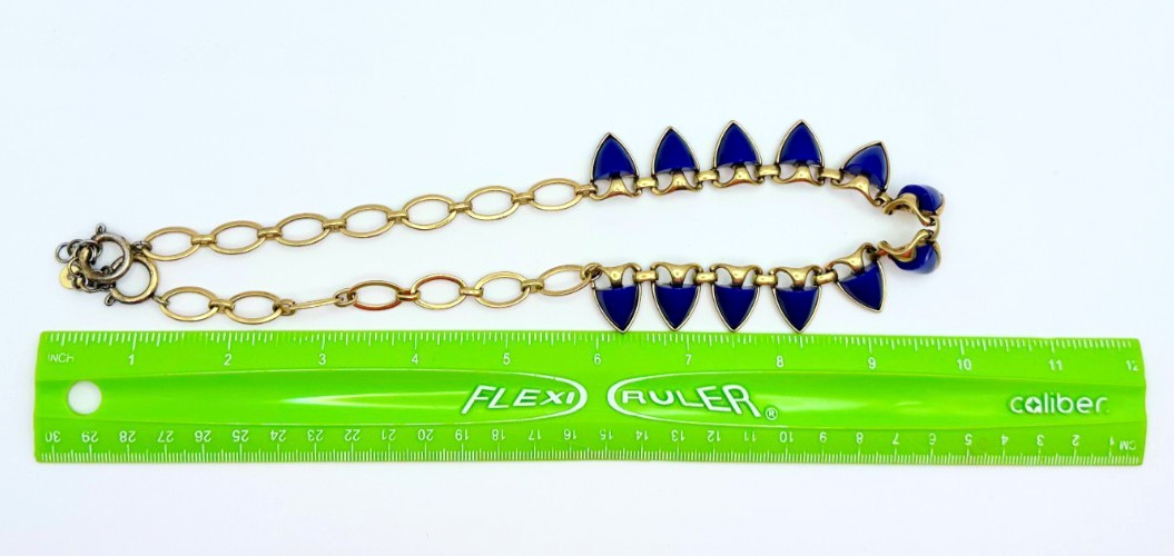 Signed Stella & Dot Gold Tone & Royal Blue Acrylic Stones Necklace Vintage