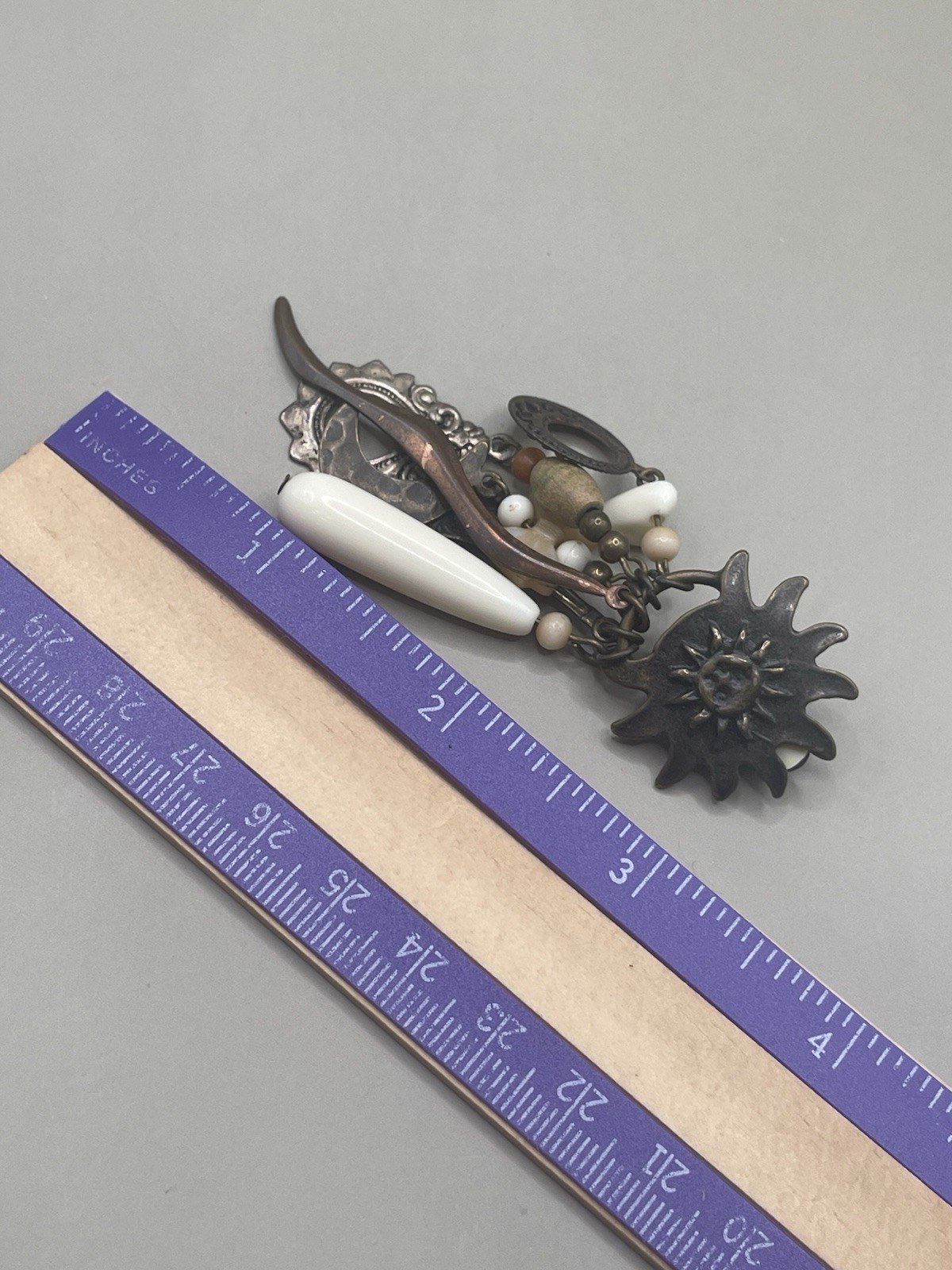 Vintage Sun & Moon Bohemian Celestial Bronze Tone Beaded Dangle Clip-On Earrings