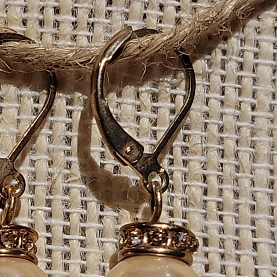 VTG Gold Tone Faux Pearl Rhinestone Rondelle Bead Earrings Dangle Classic Formal