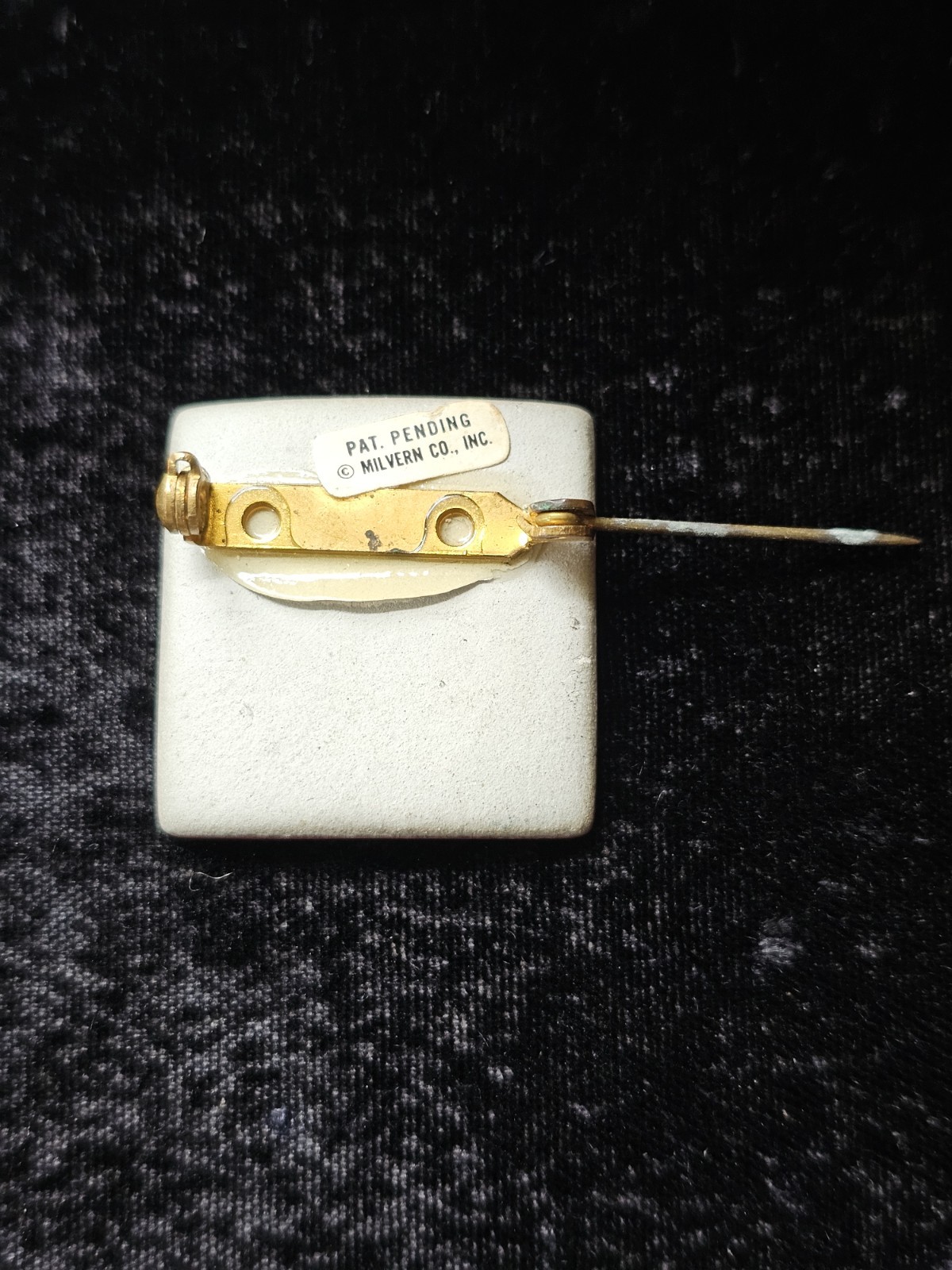 Milvern Co Brooch Handpainted Square Red Gold Curved Edge Design Signed Mcm