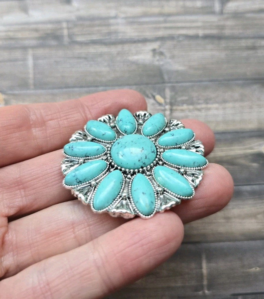 Magnetic Brooch, Faux Turquoise stone. Western Jewelry, Scarf, Hat Magnetic Pin