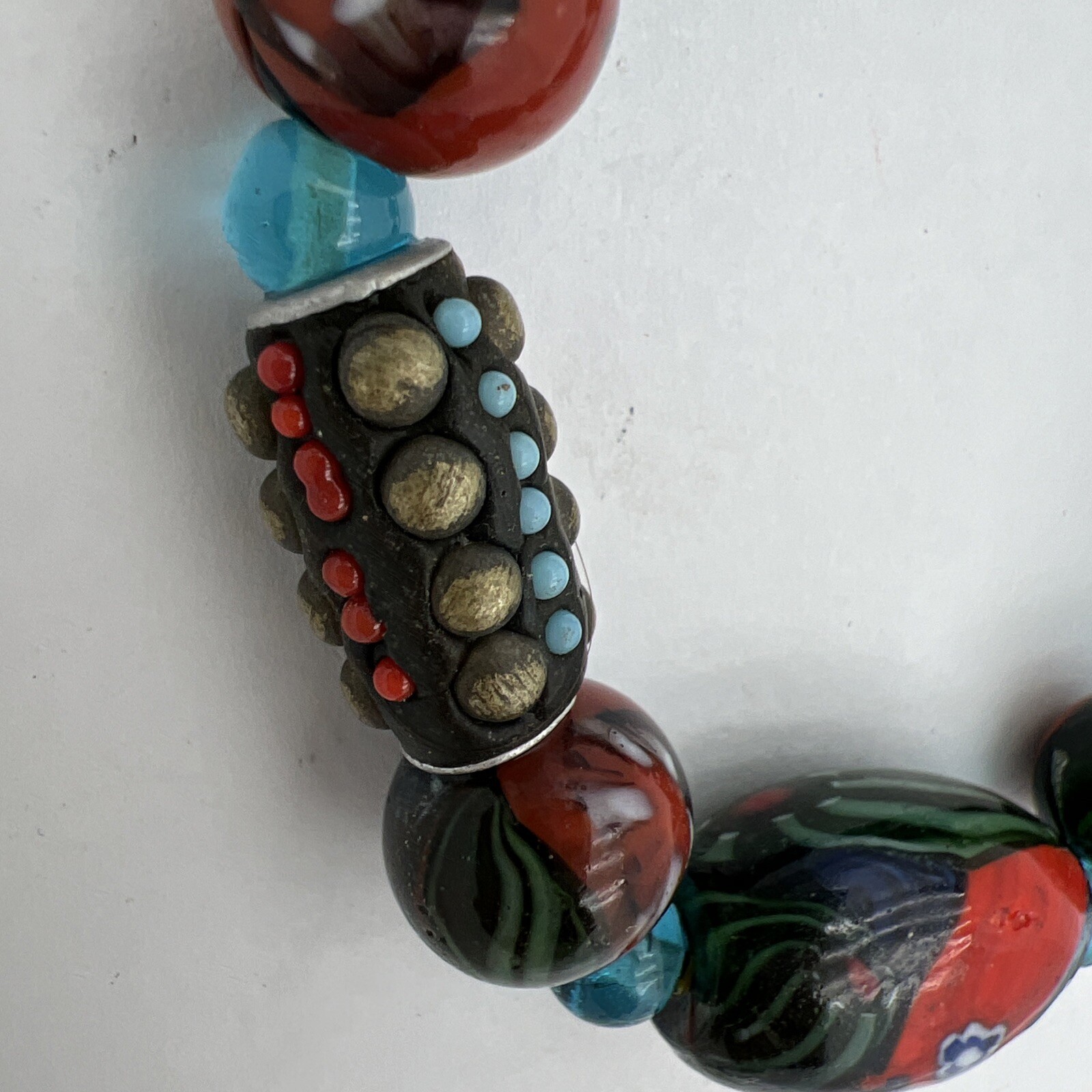 Vtg Murano Millefiori Venetian Oval Glass Different Shapes Bead Necklace