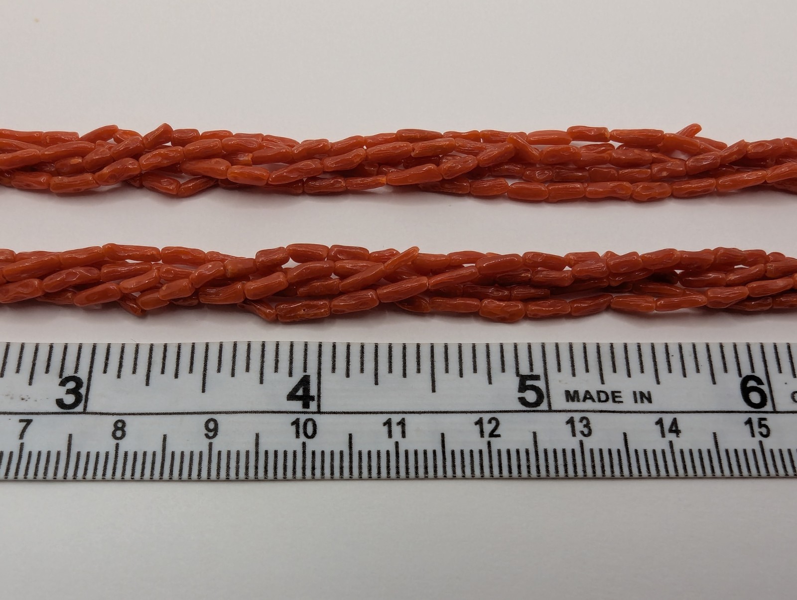 Coral Necklace 5 Strand Vintage Undyed Natural Red Coral Small Tube Beads 16.2gm