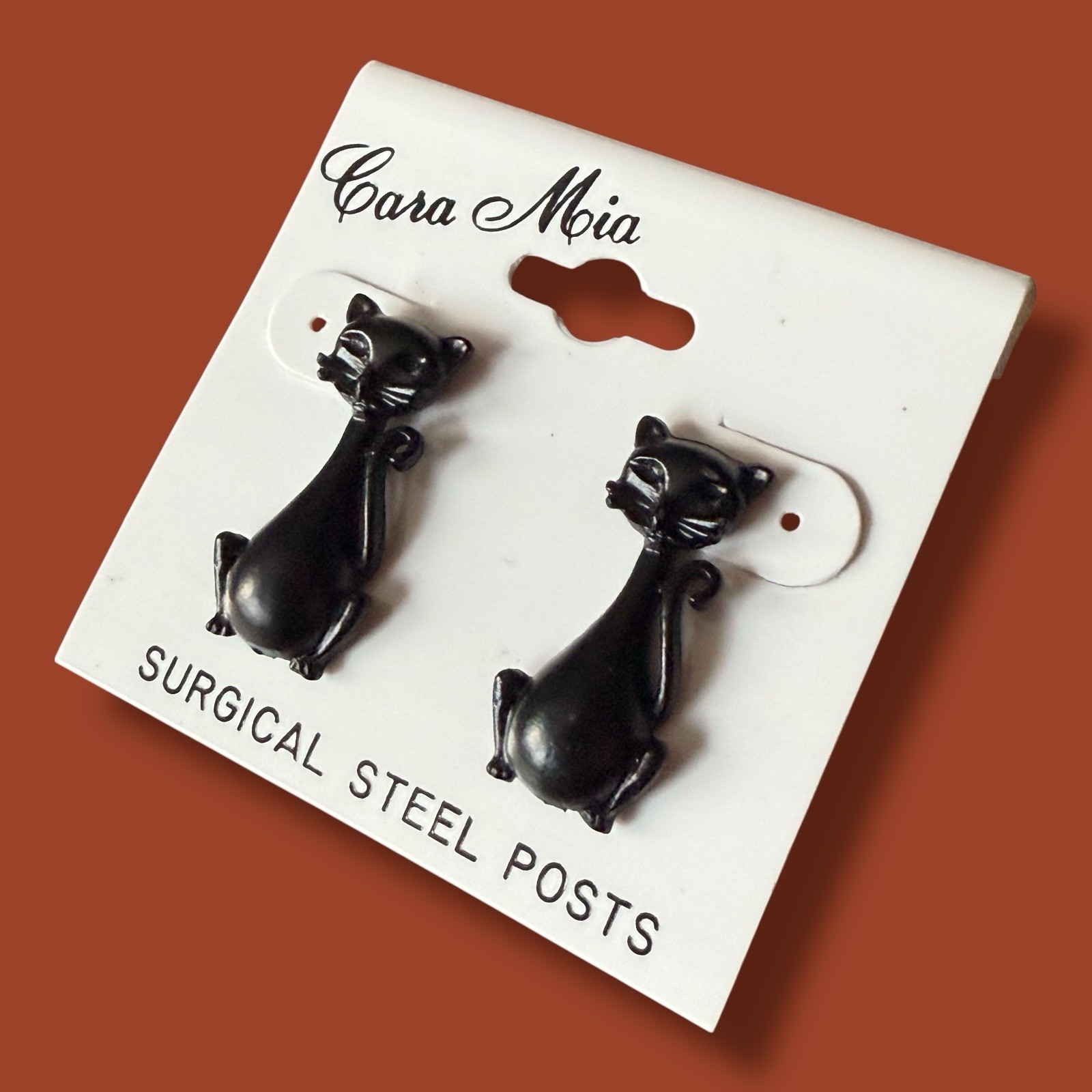 Black Cat Earrings Siamese Vintage Pierced Y2K Cara Mia New Old Stock Halloween