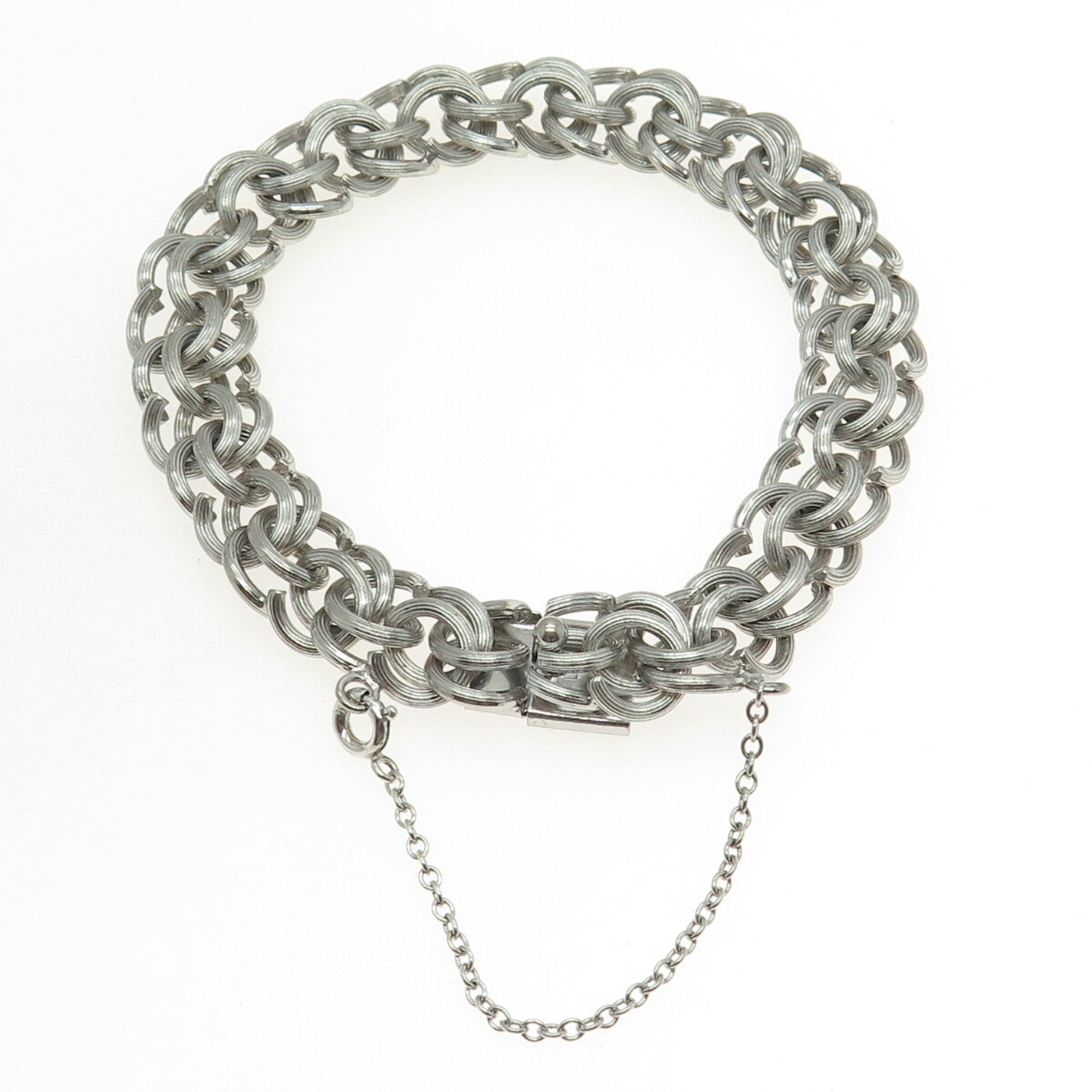 925 Sterling Silver Antique Art Deco Double Rolo Link Bracelet 7″