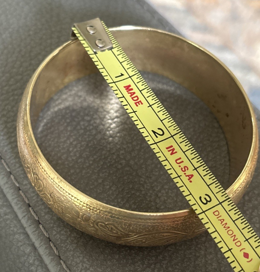 Wide Brass Chunky Bangle Vintage Floral Scrol Bracelet