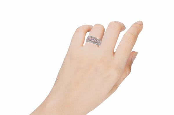WIDE 2.80CT WHITE & PINK DIAMOND 18K WHITE & ROSE GOLD PRINCESS ANNIVERSARY RING