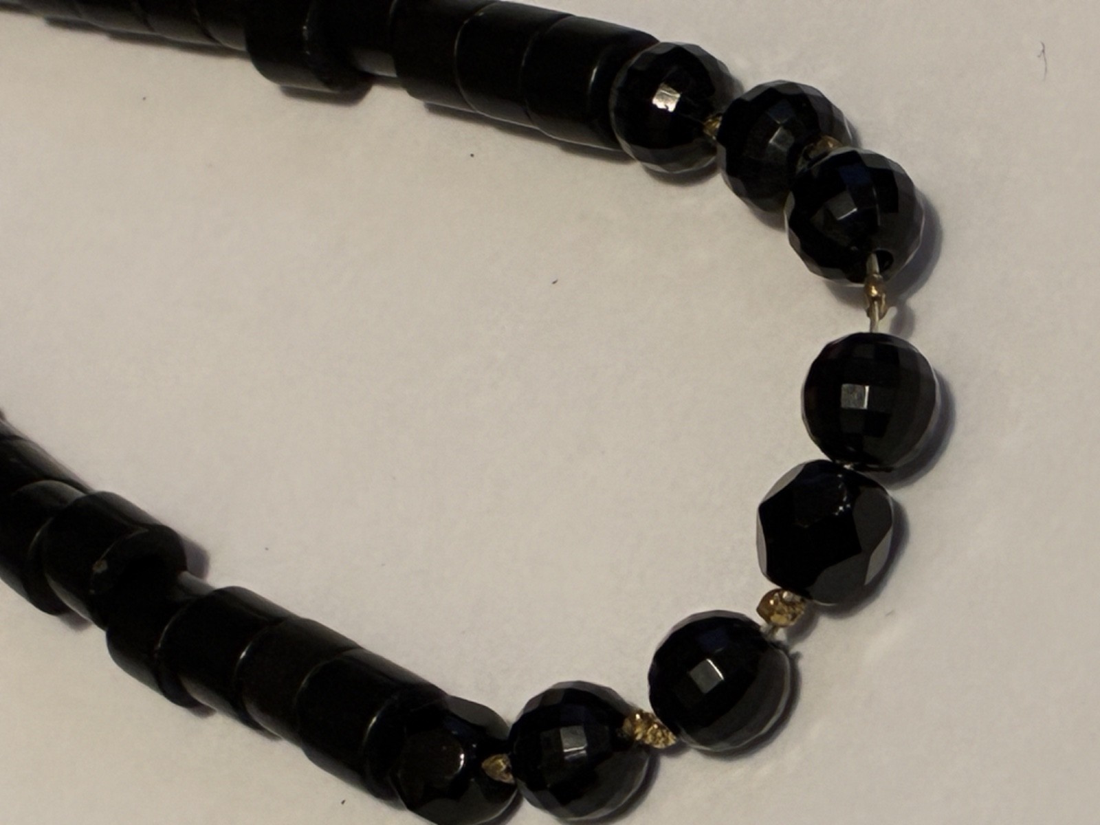 VTG Necklace 34″ Faceted Black Crystal Beads and W. African Trade Dondon Sole