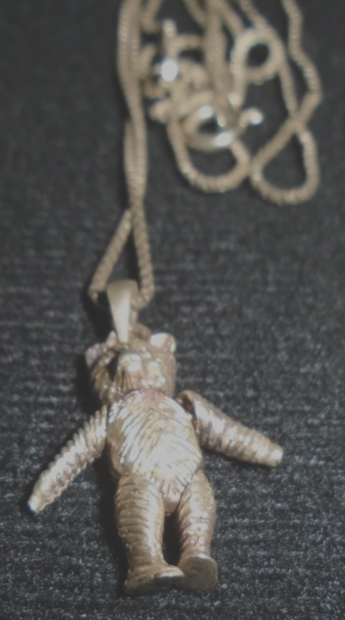 TEDDY BEAR STERLING SILVER NECKLACE ARTICULATED MOVEABLE LEGS ARMS VTG FREE SHIP