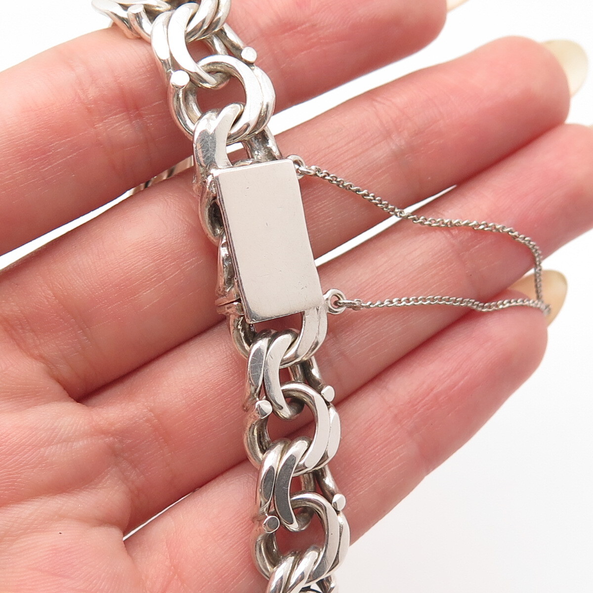 925 Sterling Silver Vintage Double Rolo Link Bracelet 6.75″