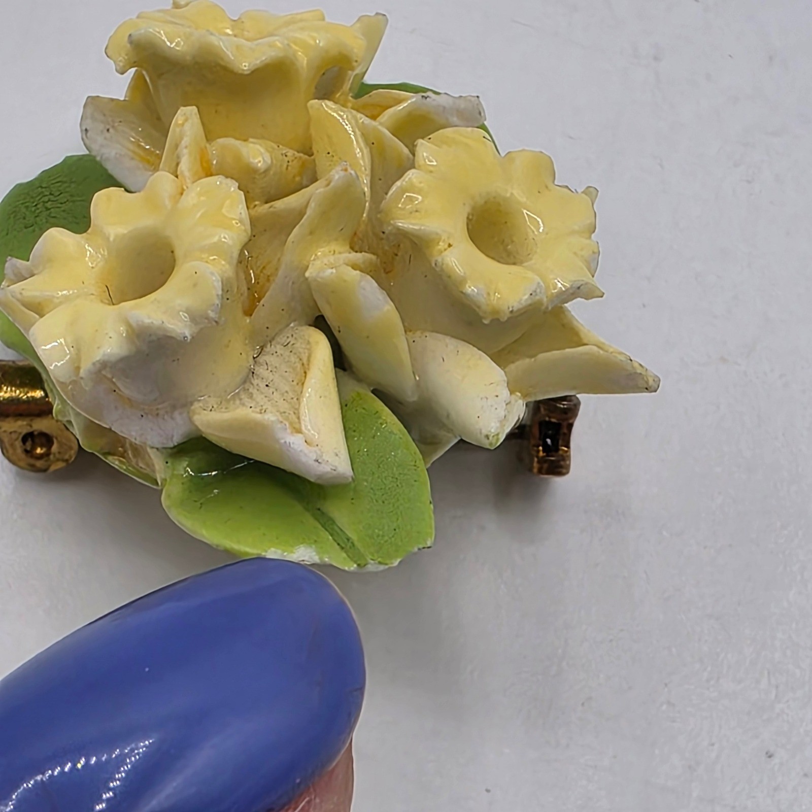Vintage Thorley Bone China Daffodil Floral Brooch Pin Made in England Yellow