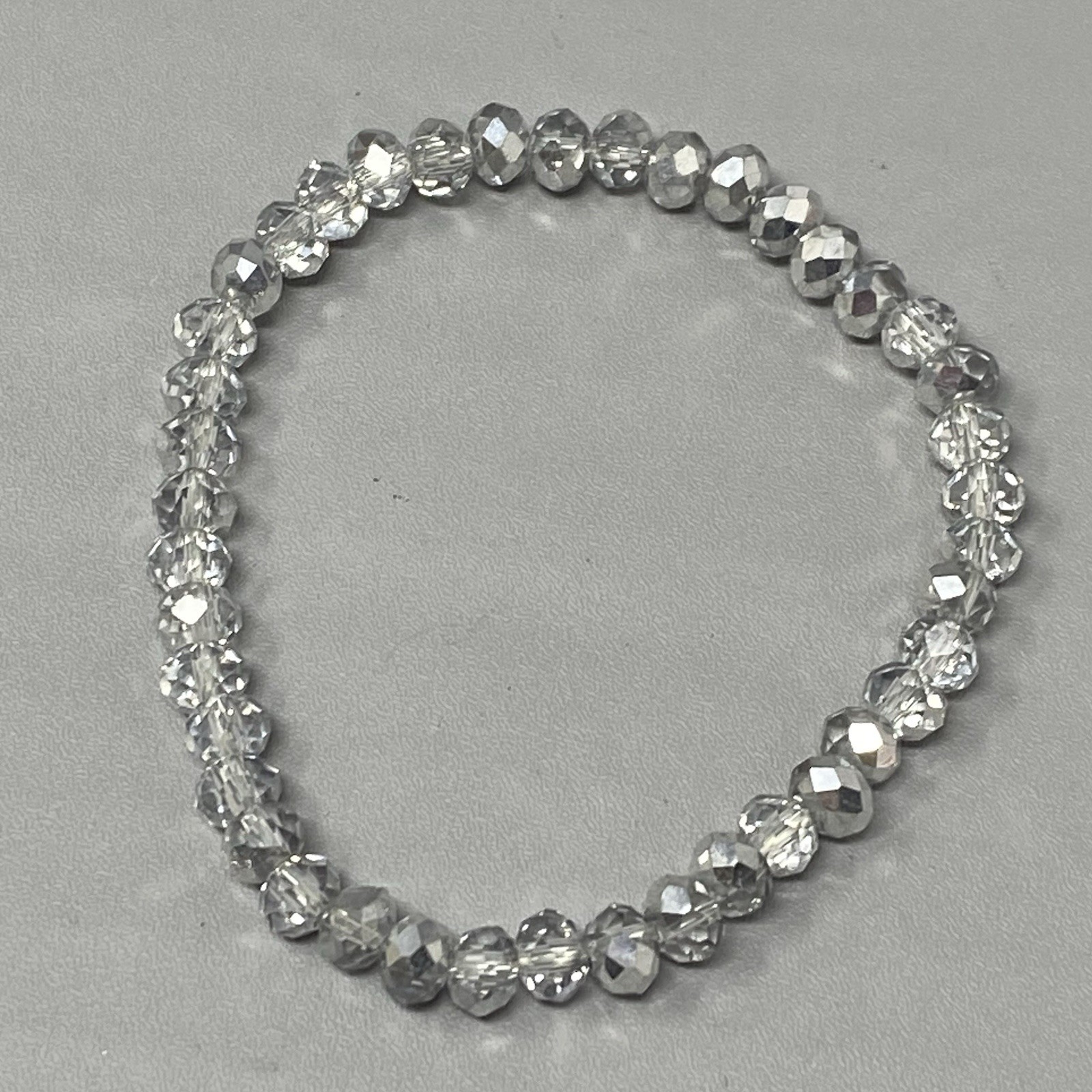 Mini Clear Glass Beaded Bracelet Faceted Iridescent Stretch Fire Polished 7″