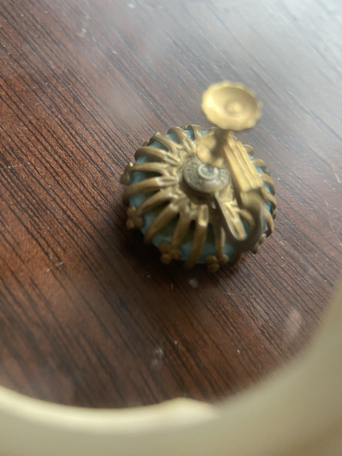 Vintage Miriam Haskell Blue Glass Gold Tone Screw Back Earrings