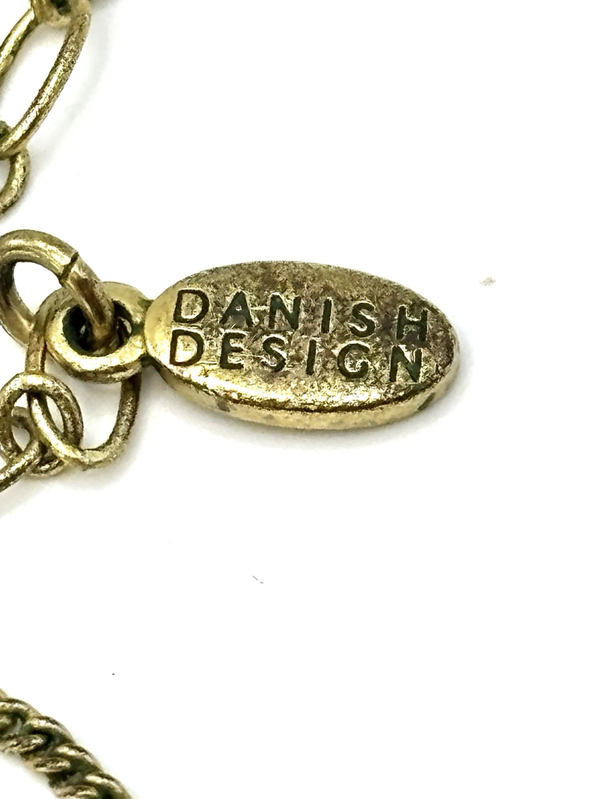 Danish Design Pearl Charm Holder Necklace 24-30″ Antique Brass Stations