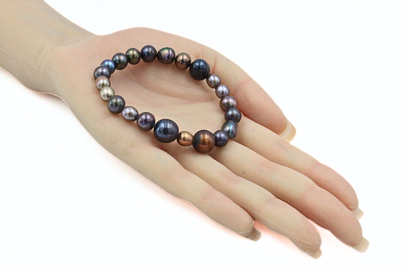 Amazing Black Gray Brown Iridescent Keshi Freshwater Pearl HSN Stretch Bracelet
