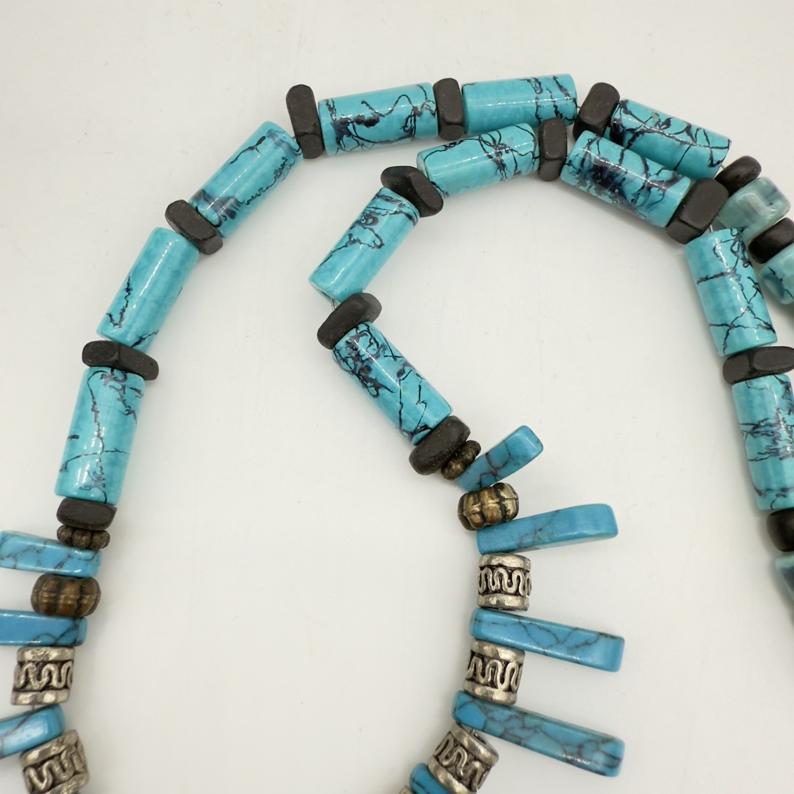 Vintage Southwestern Necklace Silver Tone Faux Turquoise Spike Slab Hippie Boho