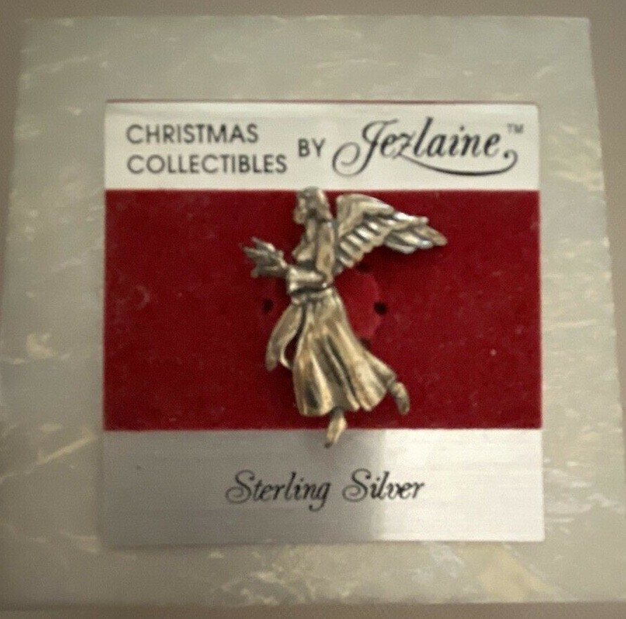 Christmas Collectibles By Jezlaine Sterling Silver ANGEL Pin Vintage silver NEW