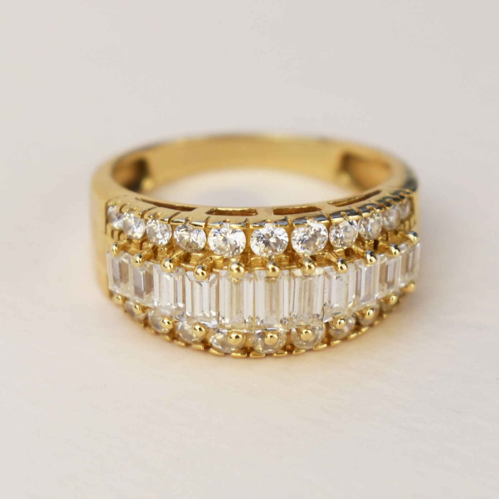 Right hand ring for women, massive baguette cz anniversary band solid 14K gold