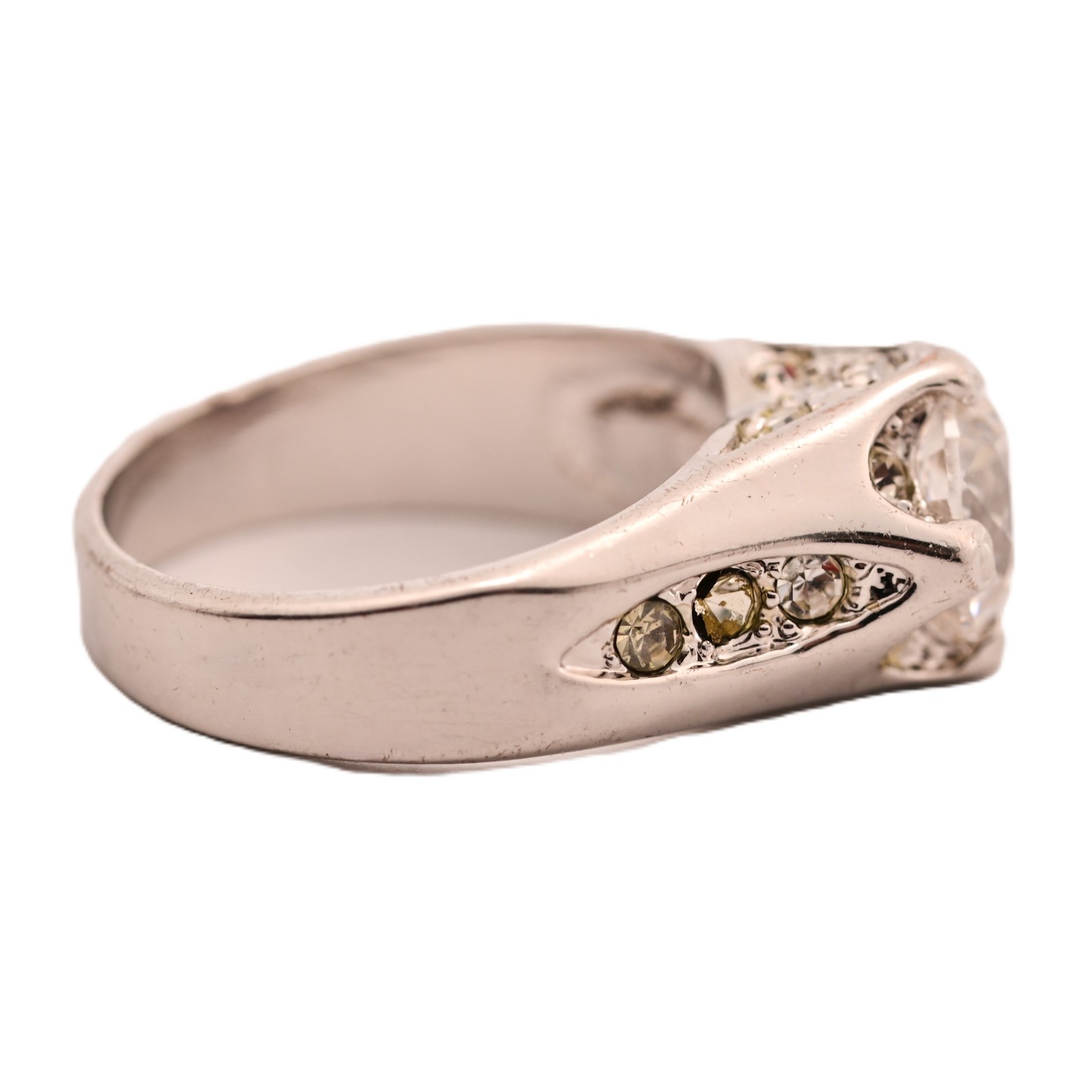 Antique Original Vintage Deco Designer Silver Moissanite Gemstone Estate Ring