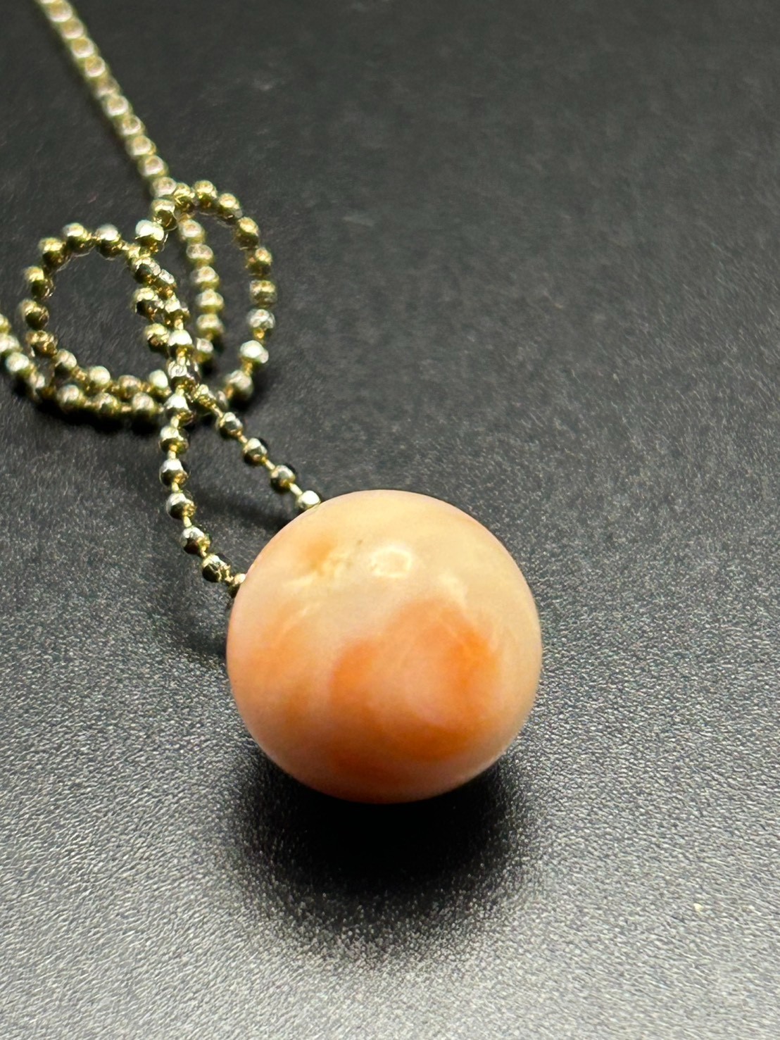 Vintage Japanese Coral Bead Pendant Necklace 11.5mm Pink Angel Skin Coral