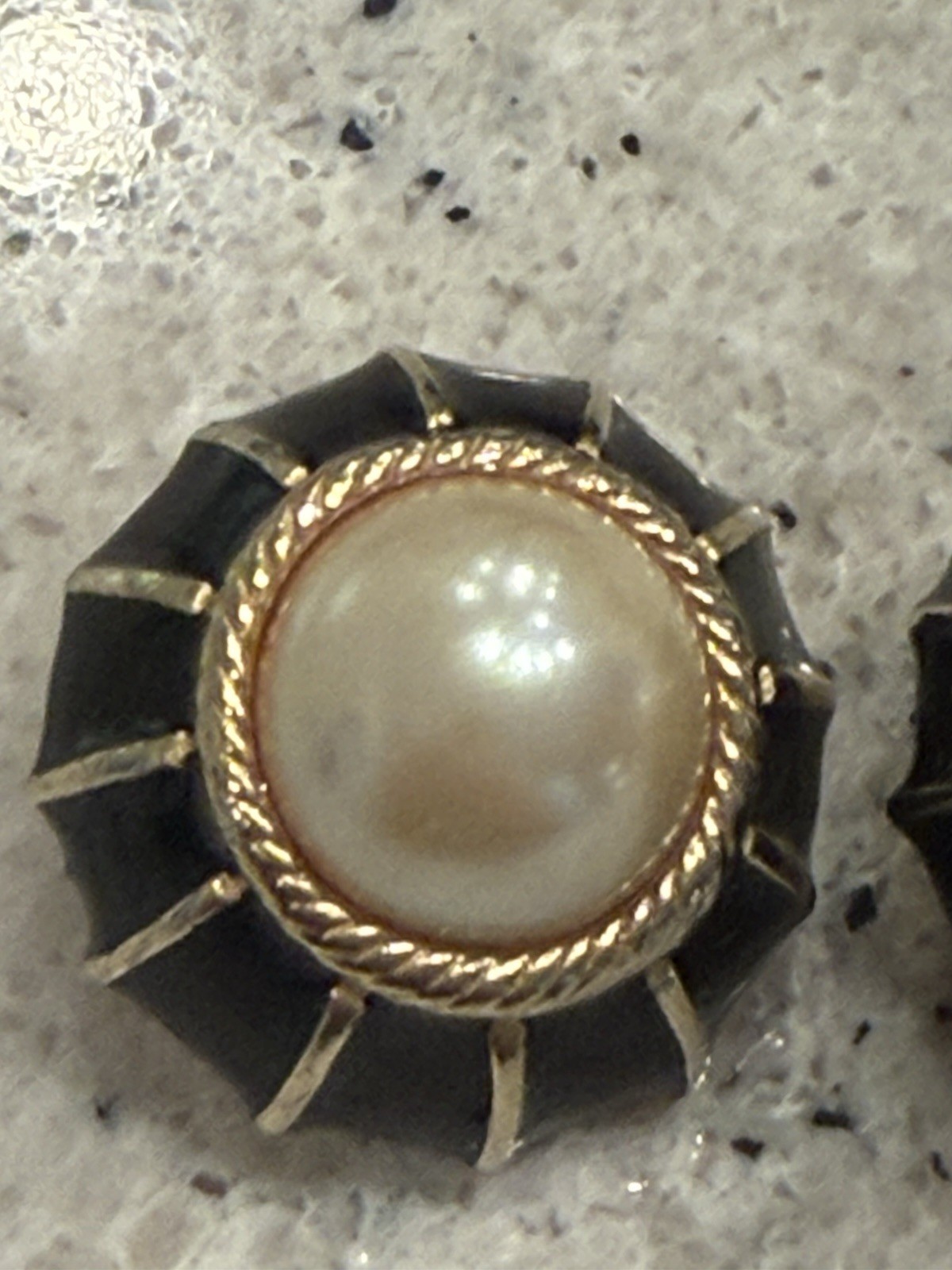 Vintage Gay Boyer Signed Black Enamel Faux Pearl Clip On Earrings Art Deco