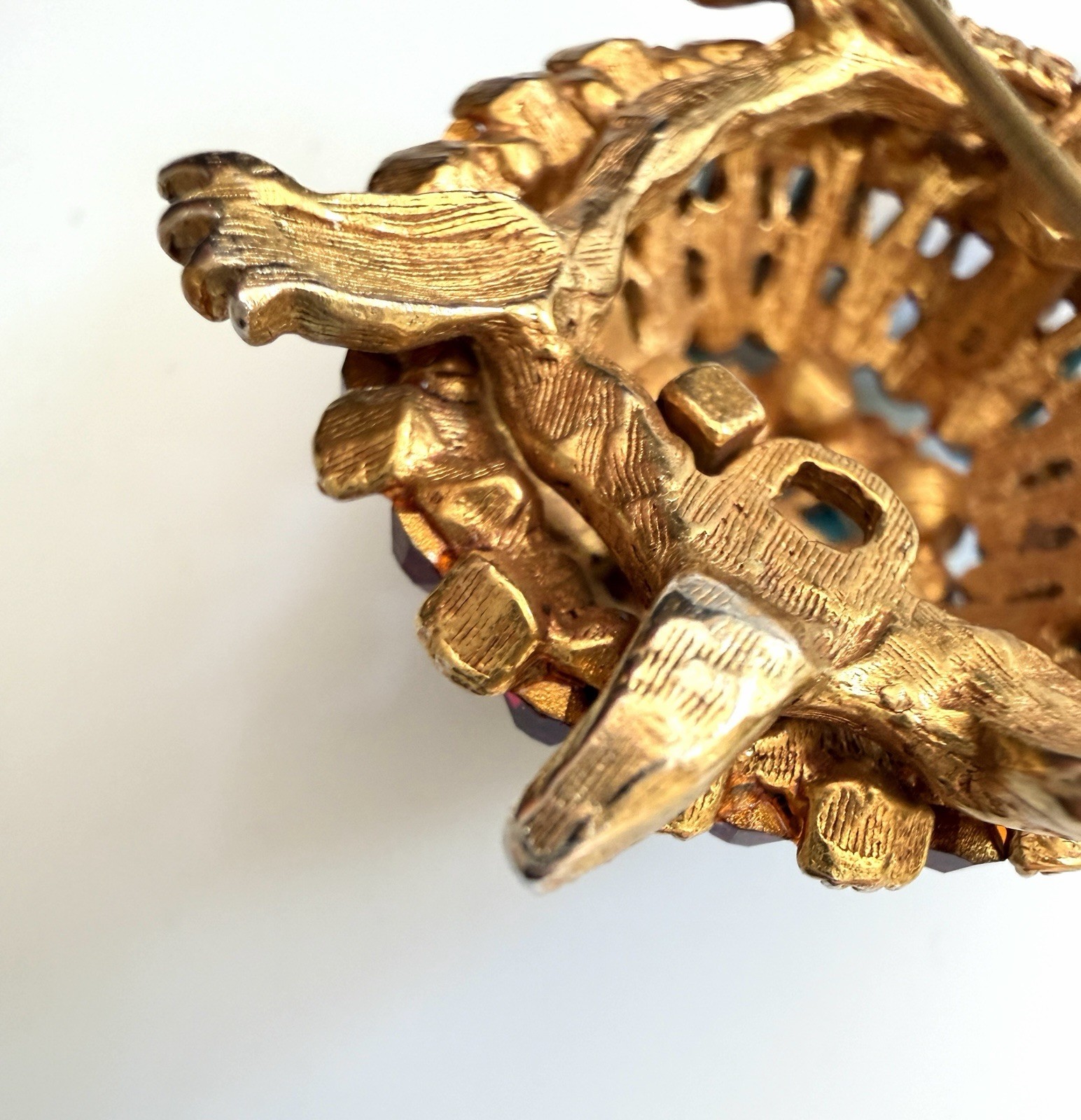 HAR Turtle Brooch Pin Rare Mid Century Turquoise Tiered Rhinestone Statement!!