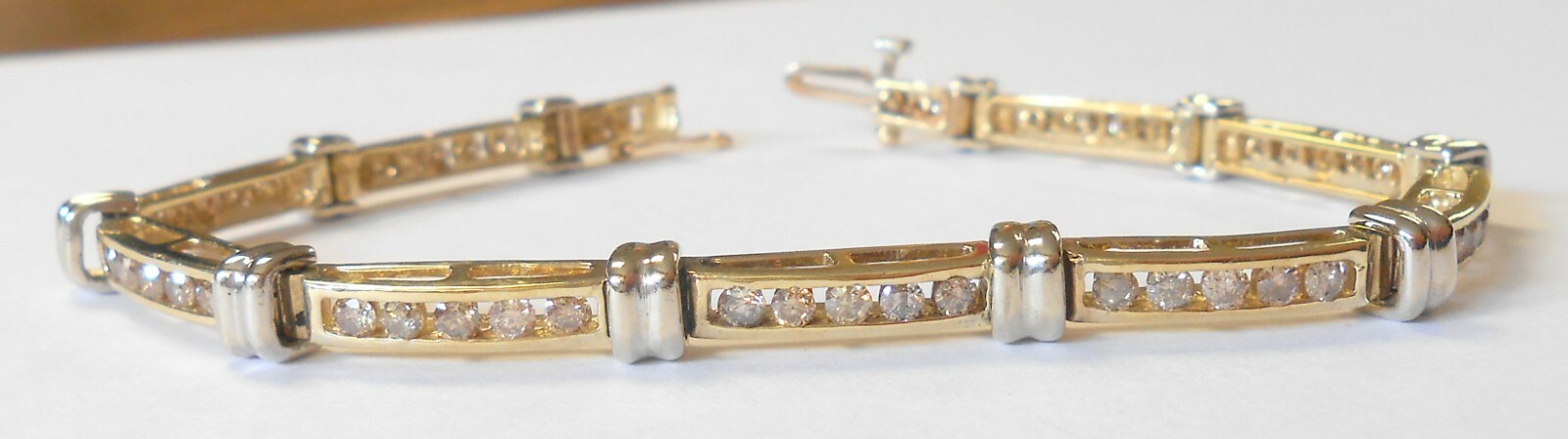 49 Champagne Diamond 14K Yellow & White Gold Tennis Line Heavy Bracelet 6.75″