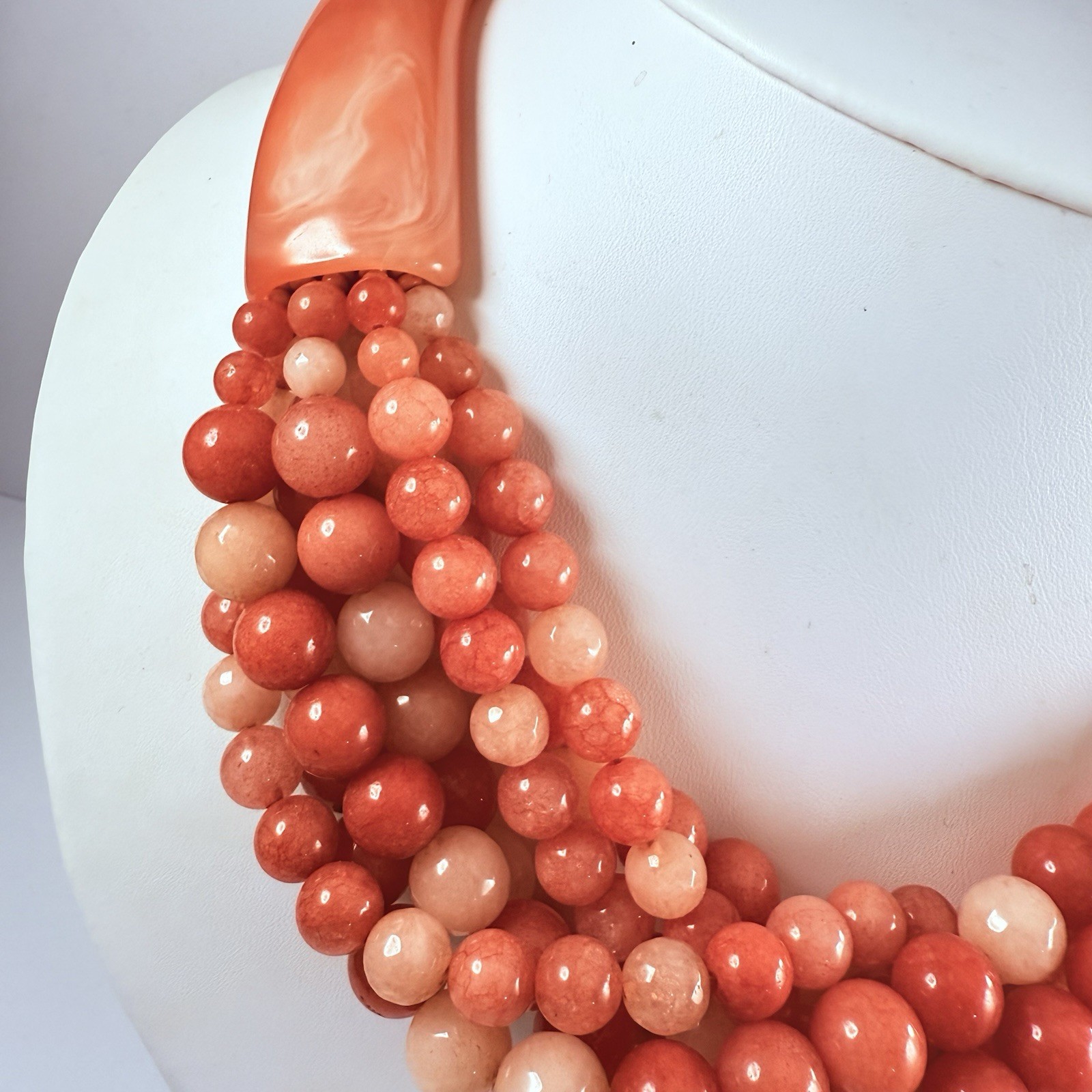 Vintage CHICO’S Signed Simulated Coral Glass Beaded Multi Strand Necklace 20″