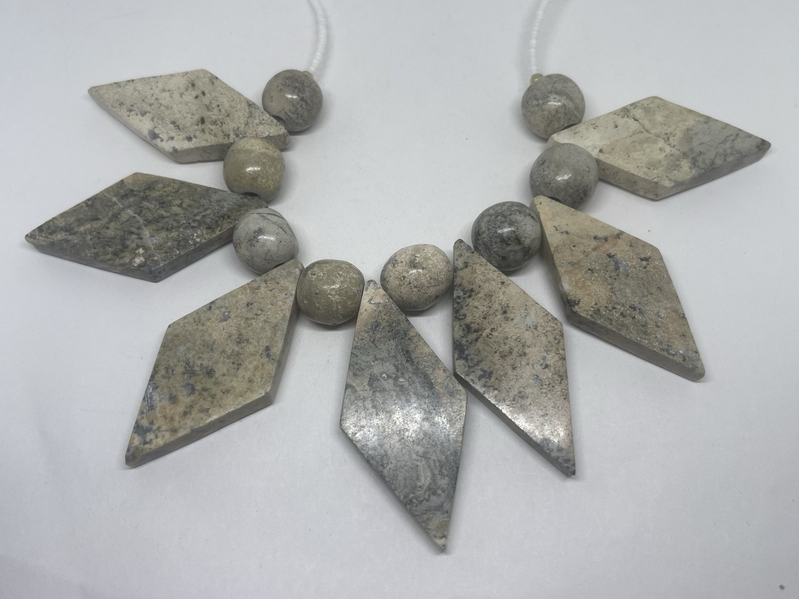 Dendritic Jasper Natural Stone Vintage Bib Festoon Statement Necklace Geometric