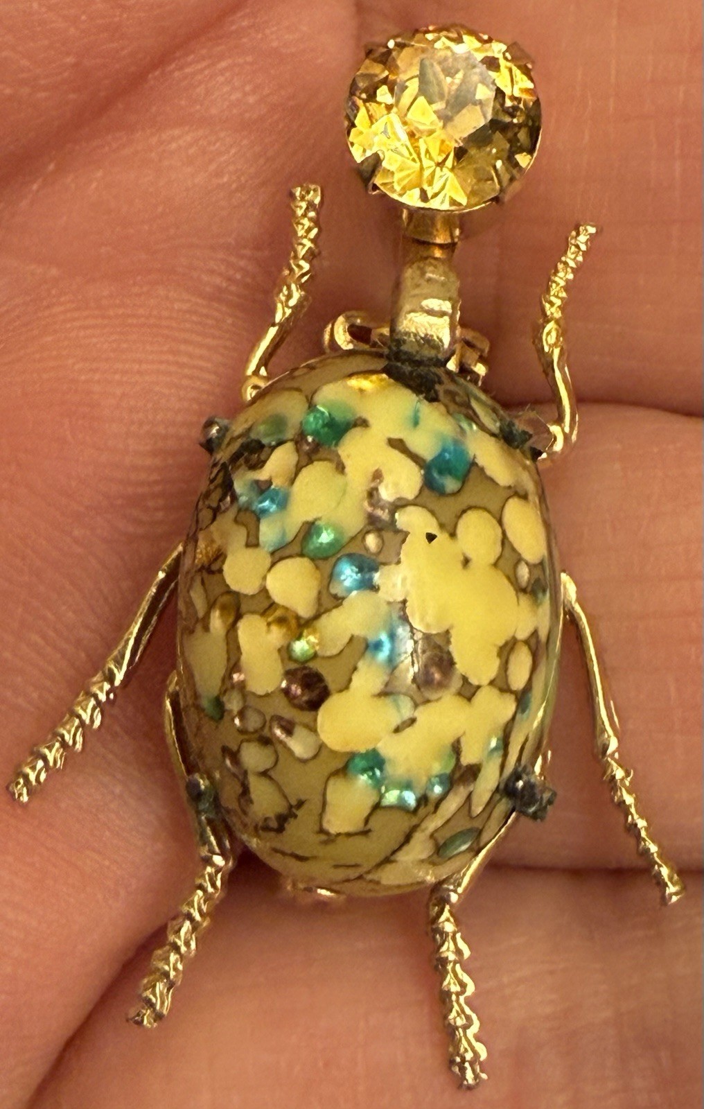 Vintage/Antique Goldtone Rhinestone Bug/Insect Brooch 1.5”