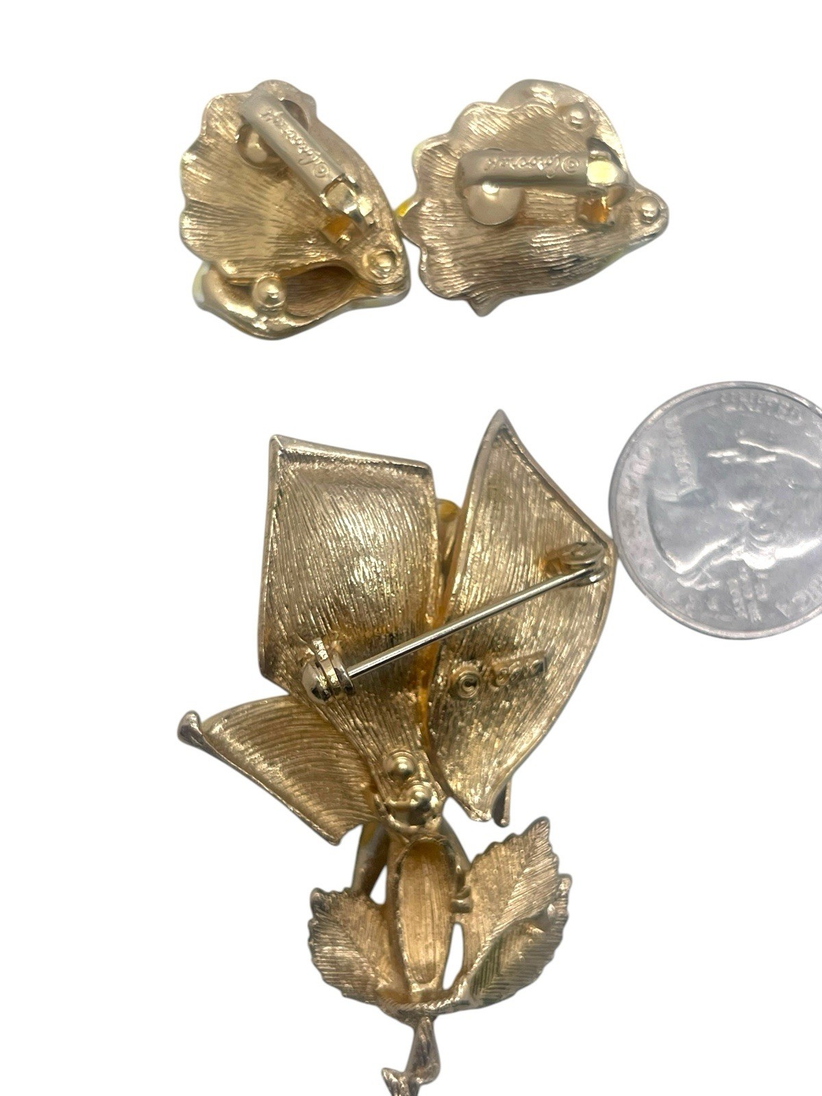 Stunning Enameled Rose Figural Brooch & Earring Set by Robert w/Rhinestones!