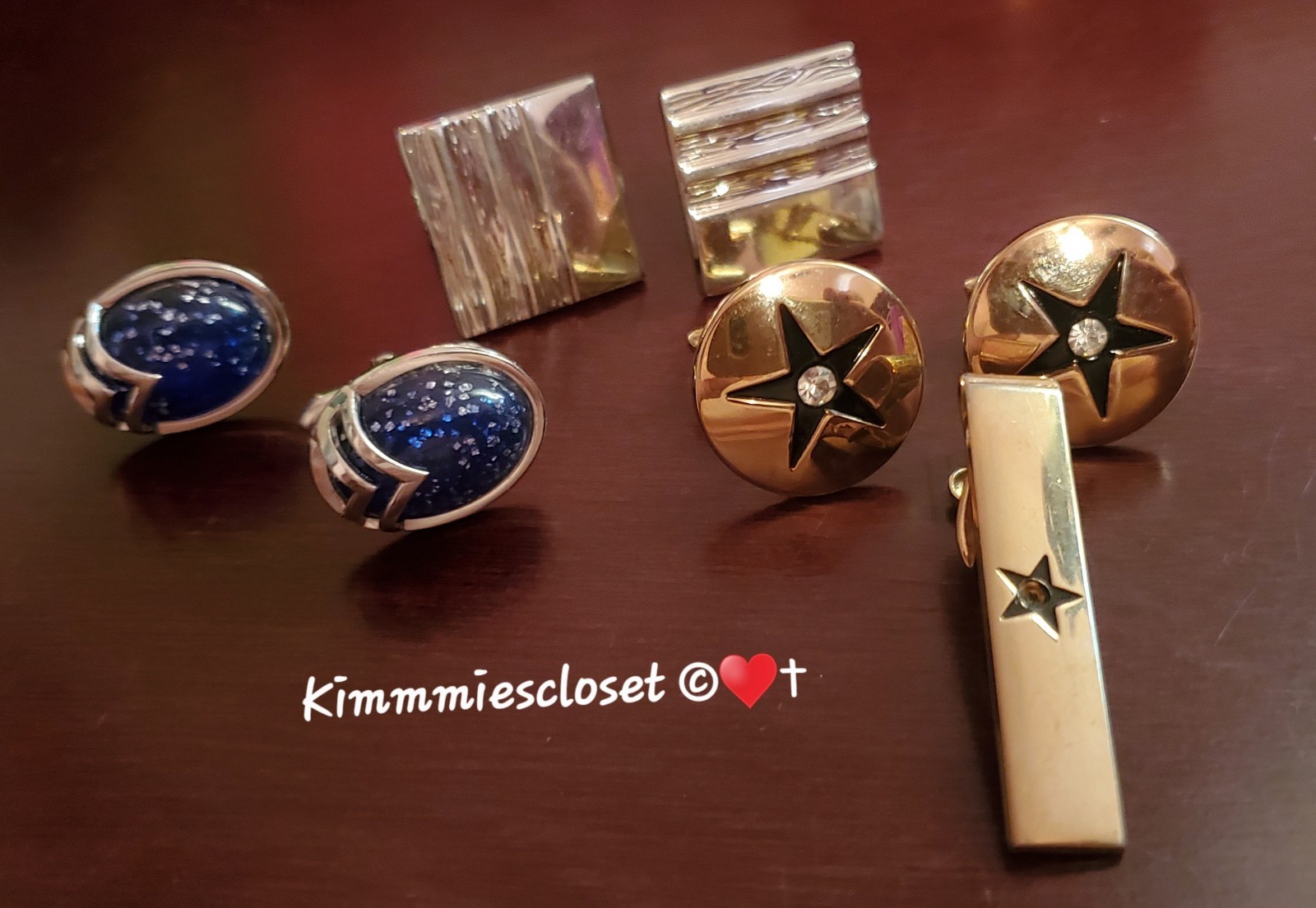 3 Vintage Marked SWANK Cuff Links & Tie Clip Made In USA 1950’s-60 Variety Style