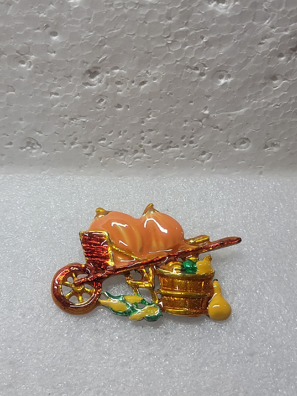 Vintage Autumn Fall pumpkins wheelbarrow Corn Enamel Squash Latch Clasp