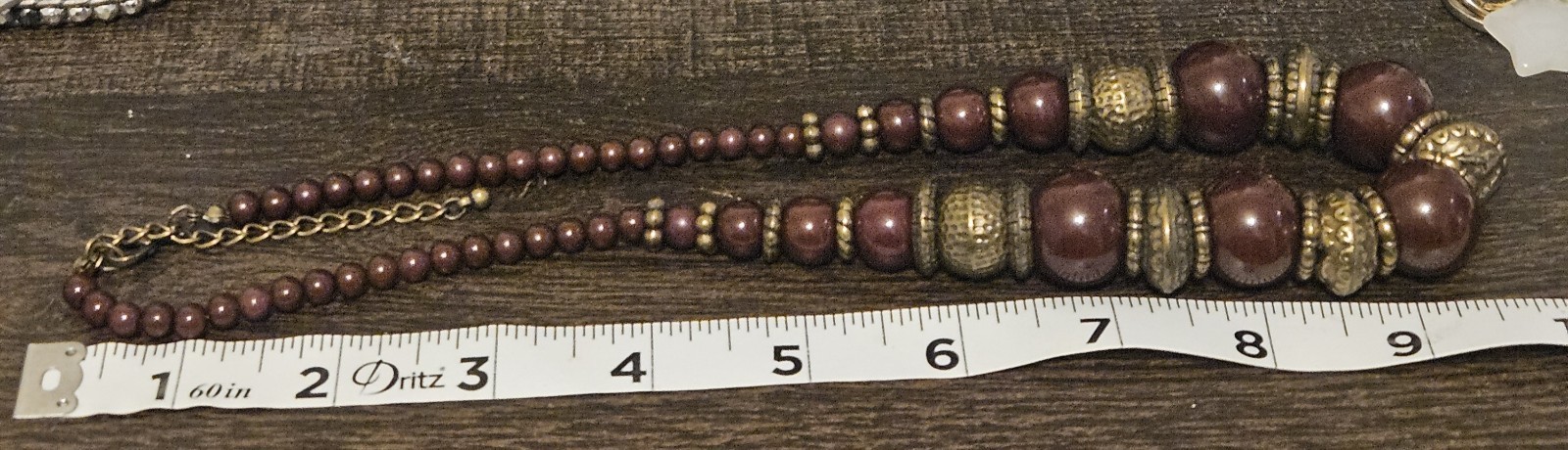Vintage Beaded Necklace Featuring Brown Beads With Gold-tone Brass Spacers