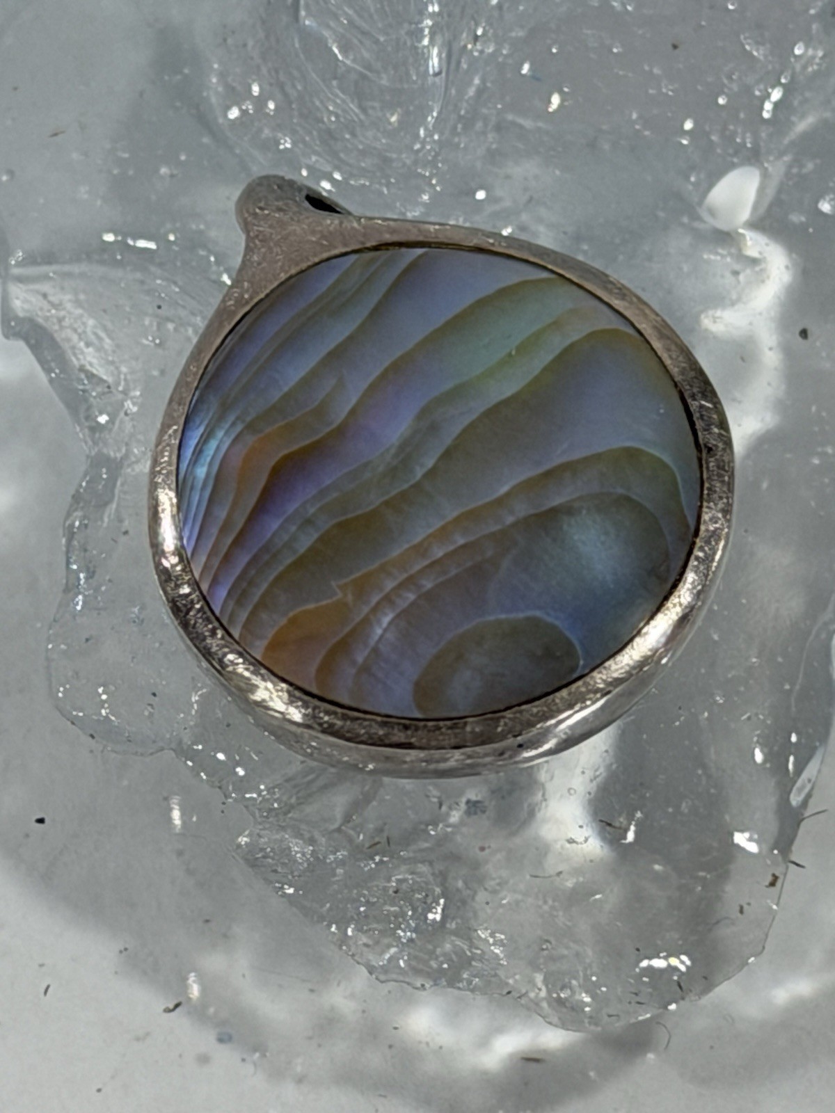 Vintage Sterling Silver Iridescent Abalone Paua Shell New Zealand Boho Pendant