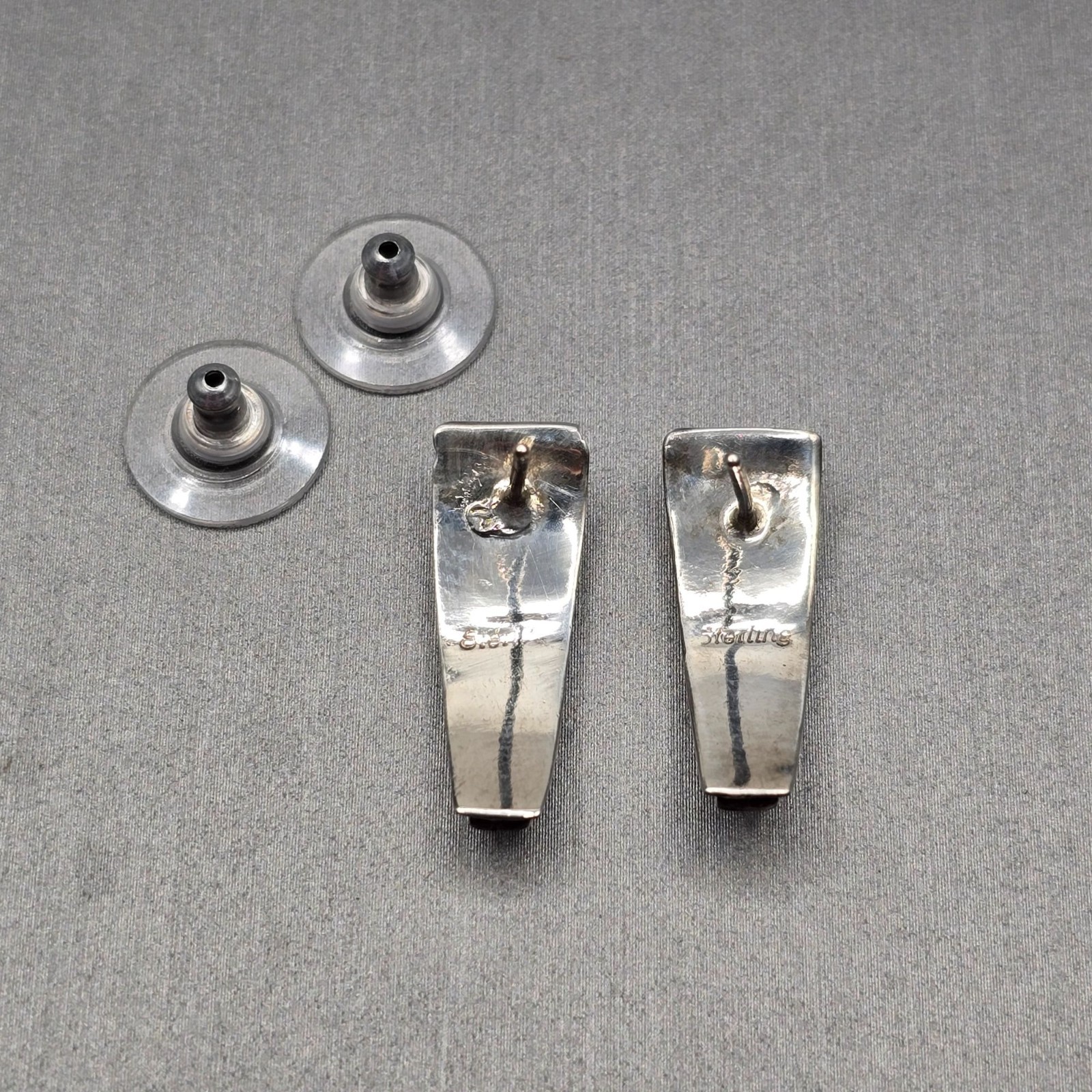 Vintage Sterling Silver Sugilite Opal Inlay Stud Earrings Tapered Statement