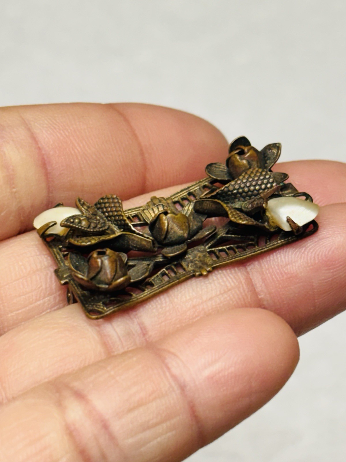 Vtg Unmarked Antique Victorian Floral Baroque Pearl Edwardian Mini Brooch Pin