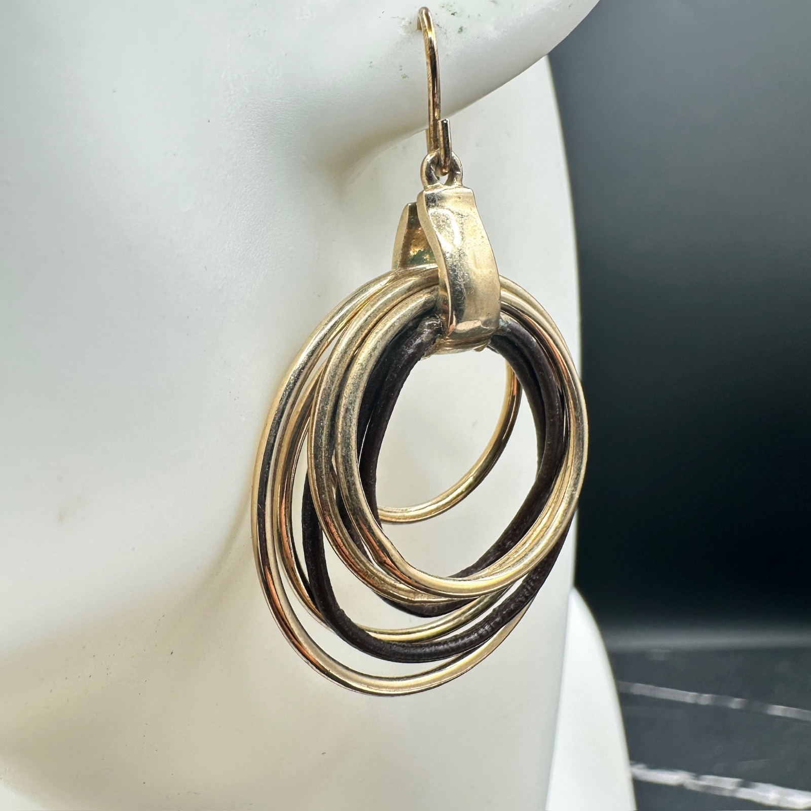 Vintage Monet Gold-Tone Classic French Wire Knotted Multi-Hoop Dangle Drop