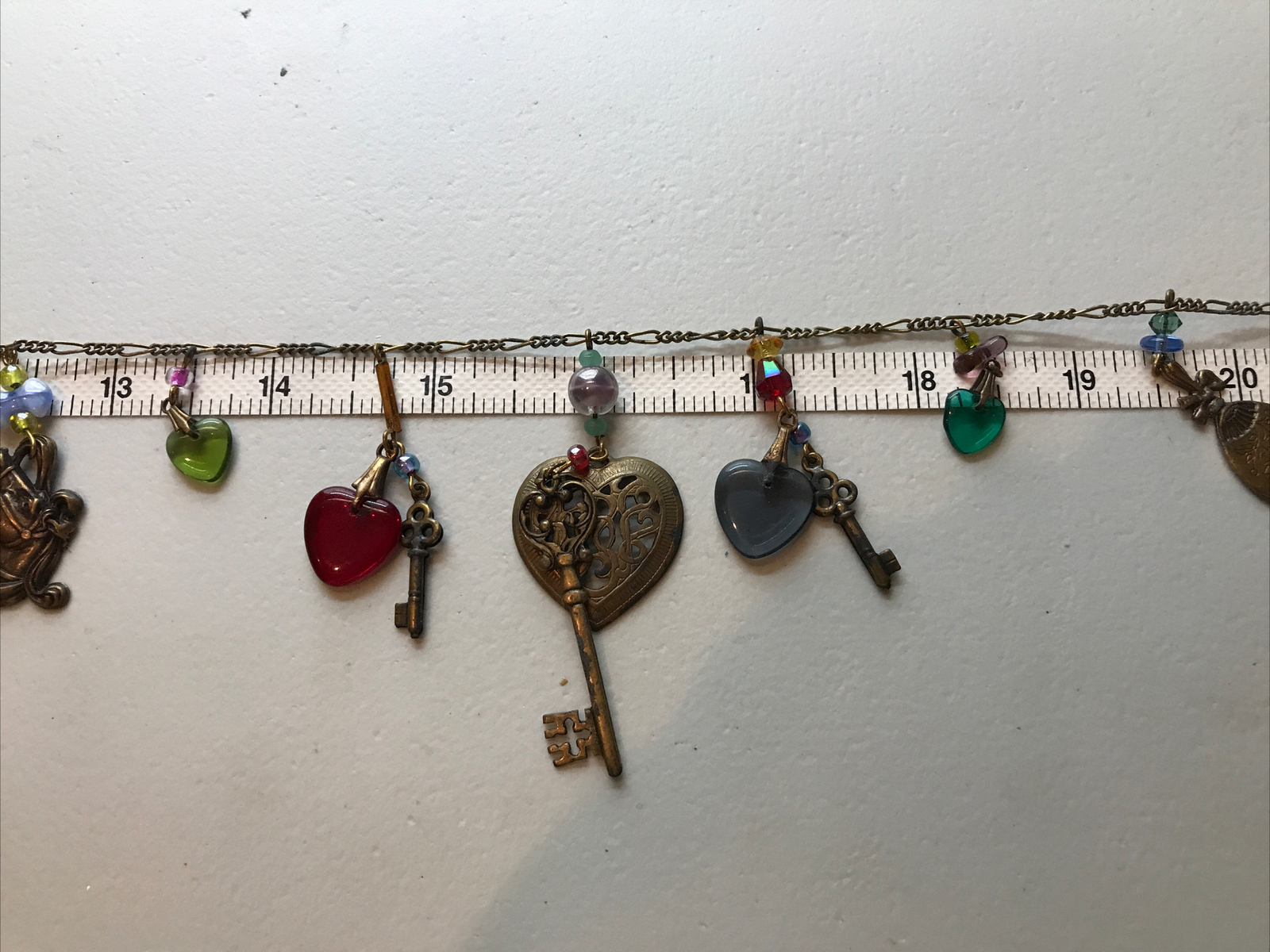 Vintage Glass Works Studio Brass & Glass Charms in Multi Colors Necklace 10