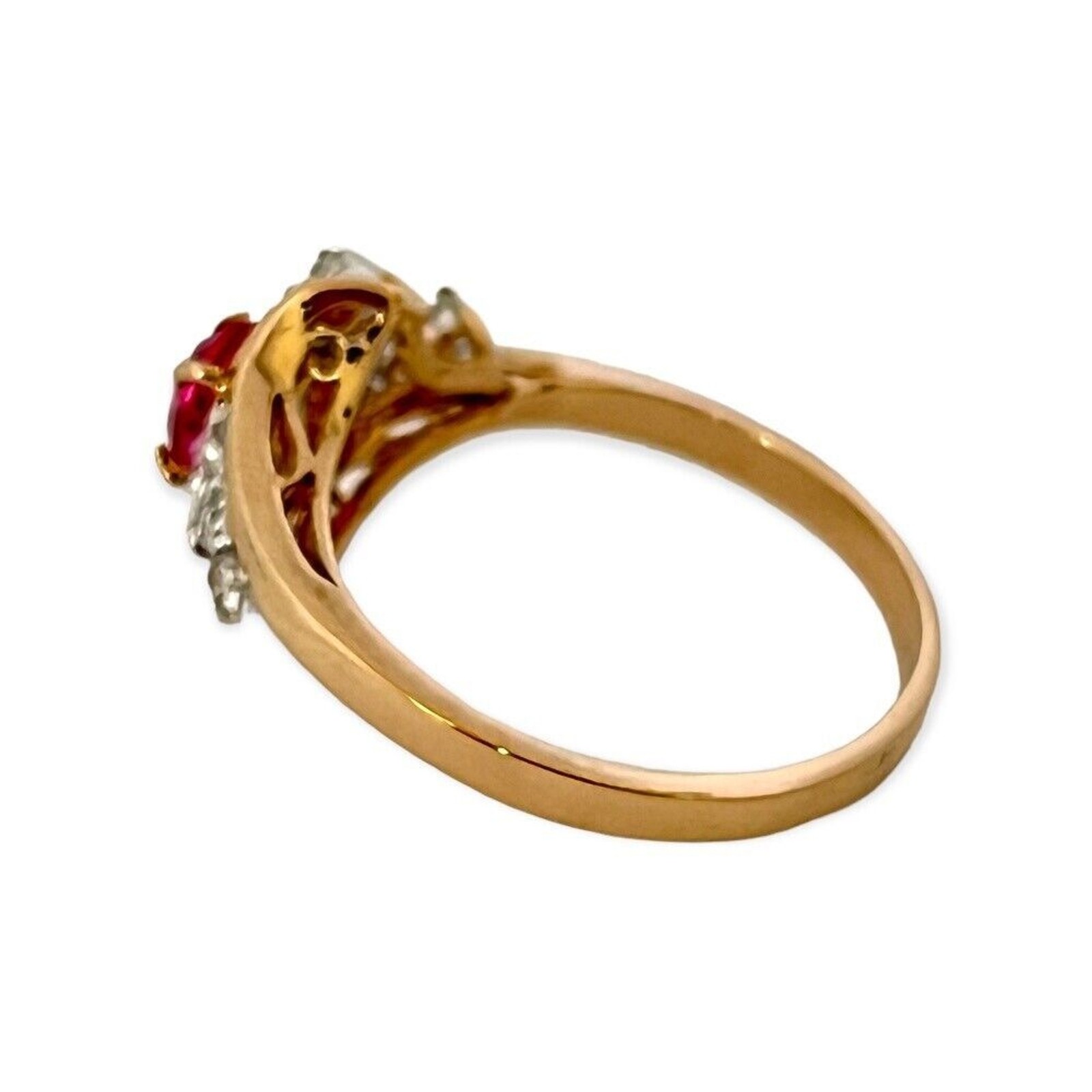 Vintage 1970s Ring Size 7 Pink Crystal CZ Cluster Prong Set Gold Plated – 14L