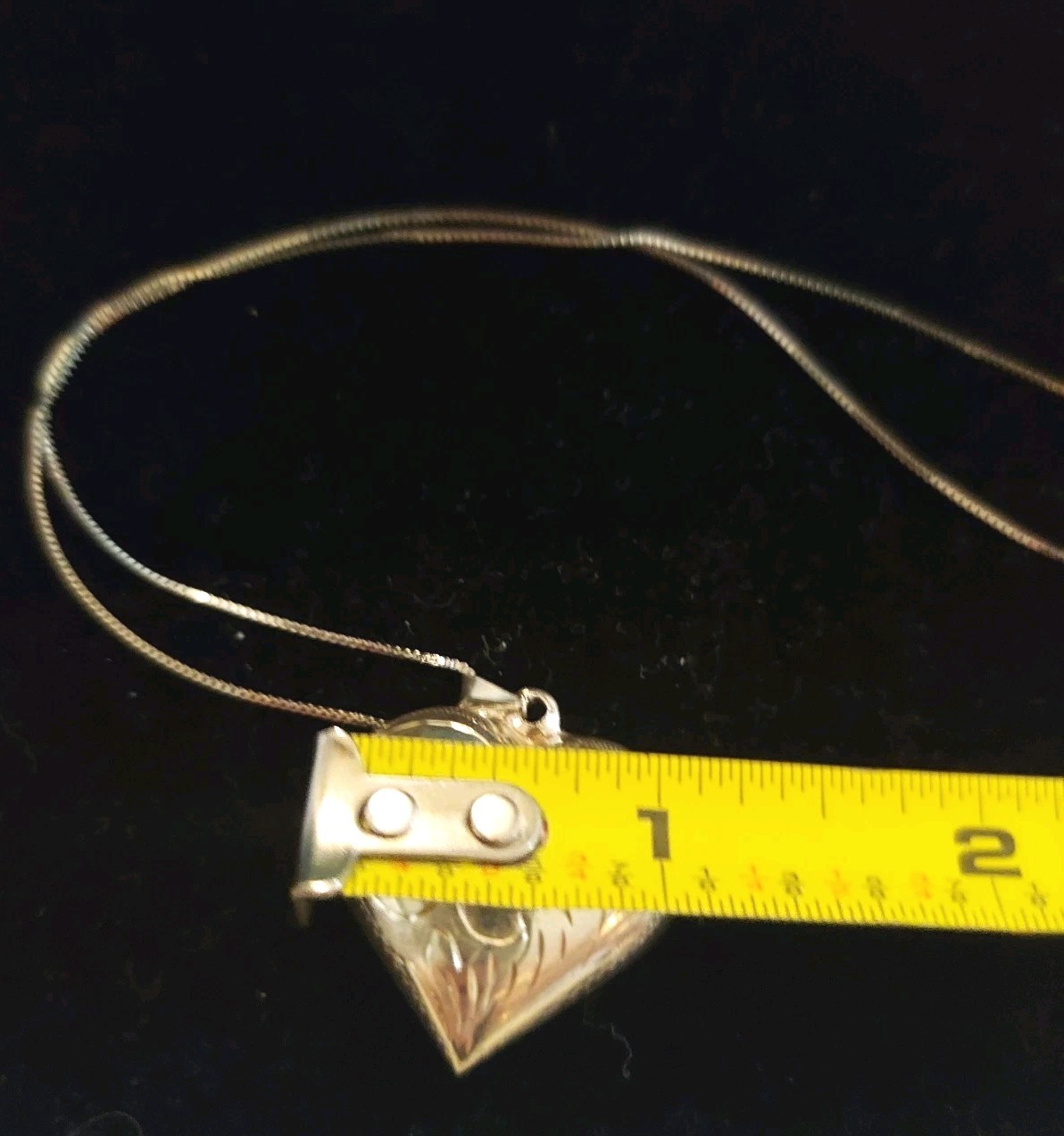 Vintage Sterling Silver Large Etched Puff Heart Necklace
