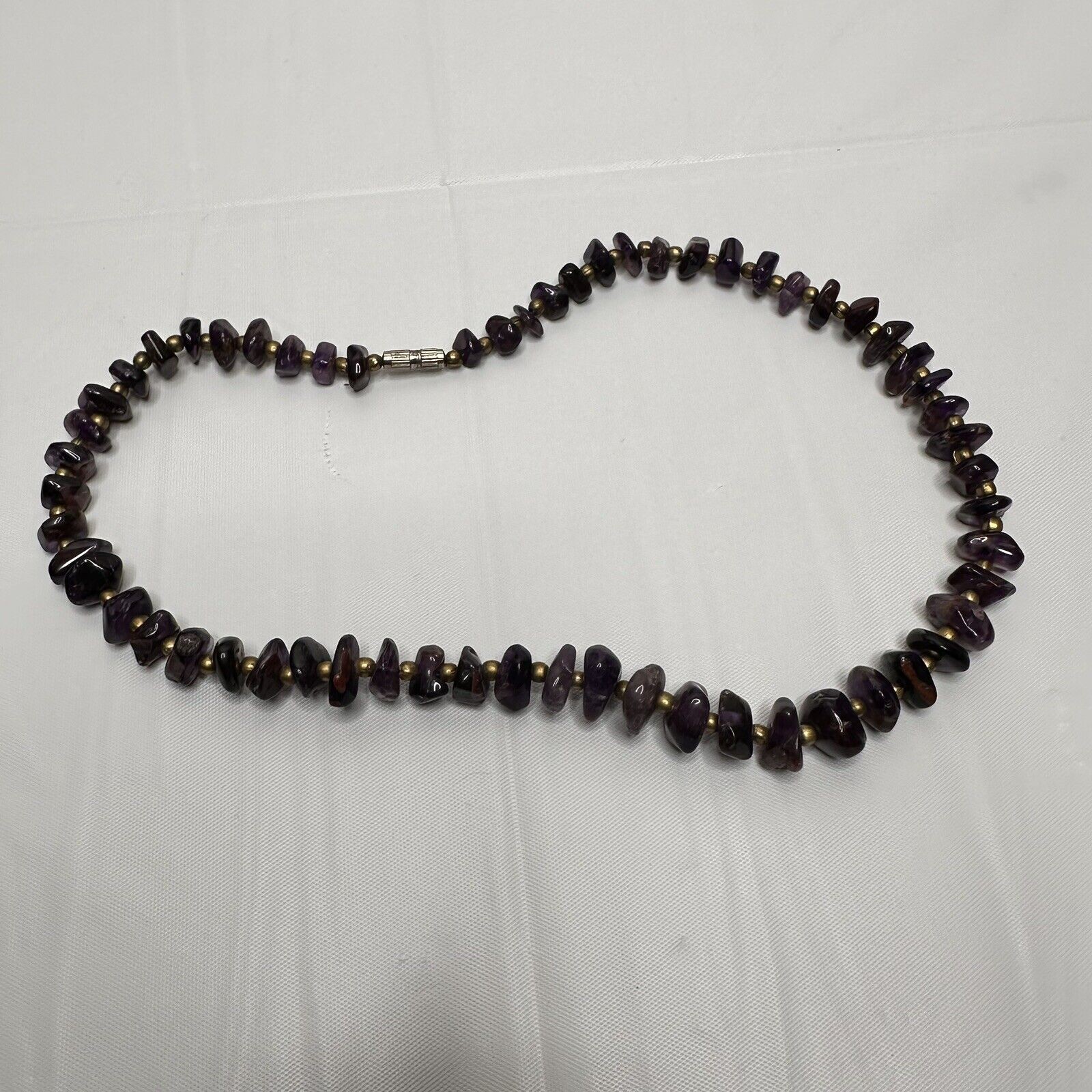 Vintage Amethyst Necklace Polished Gemstone Chip Bead Chunky 18″