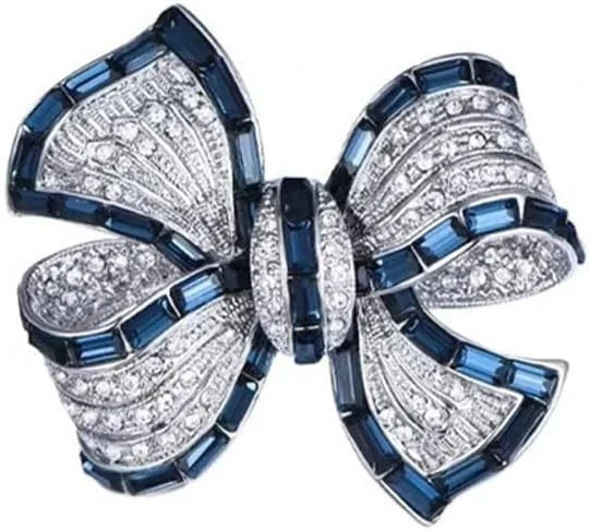 Rhinestone Bow Brooch Pin – Vintage Blue Crystal Lapel Accessory for Women
