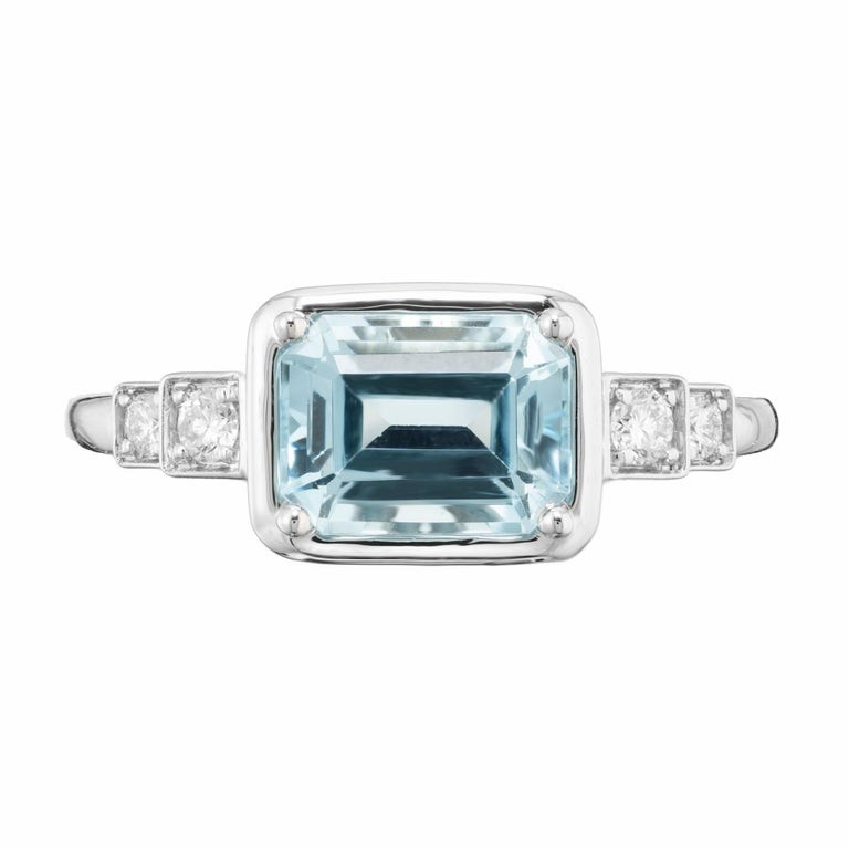 Peter Suchy 1.52 Carat Rectangular Aquamarine Diamond White Gold Engagement Ring