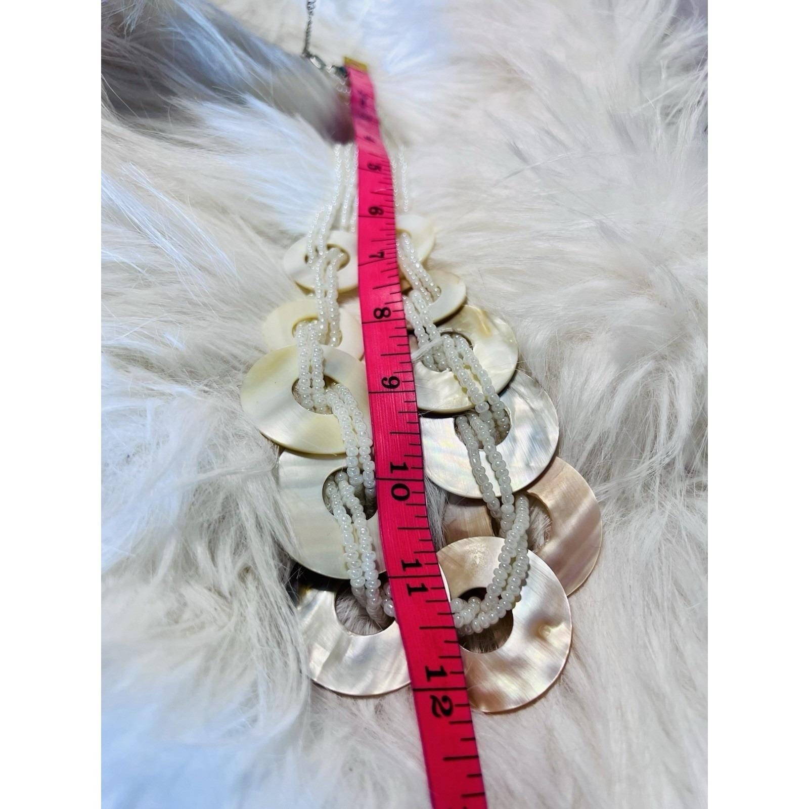 VTG Multi-strand Necklace Mother of pearl shell discs woven Statement necklace